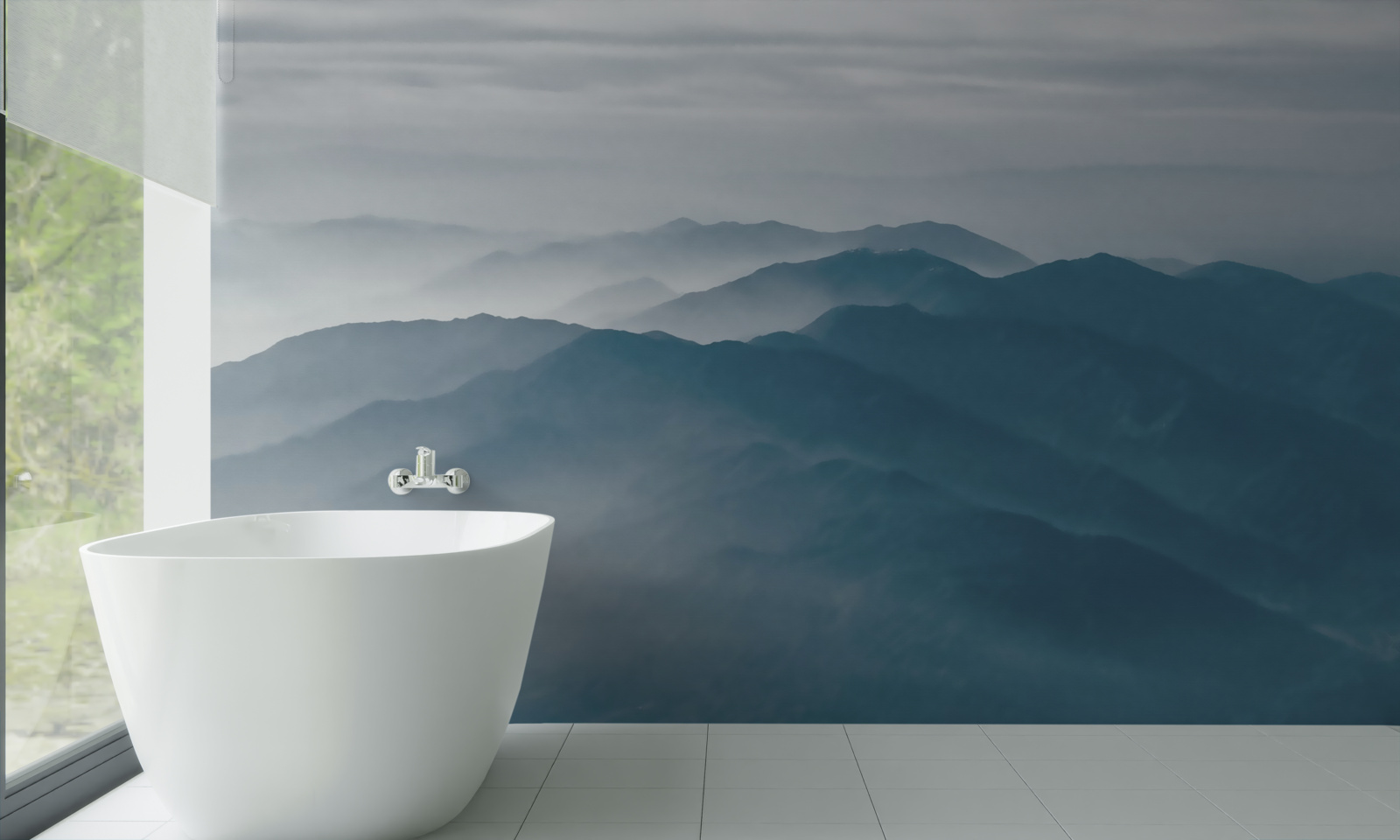 Papier peint la brume matinale recouvre les sommets des montagnes