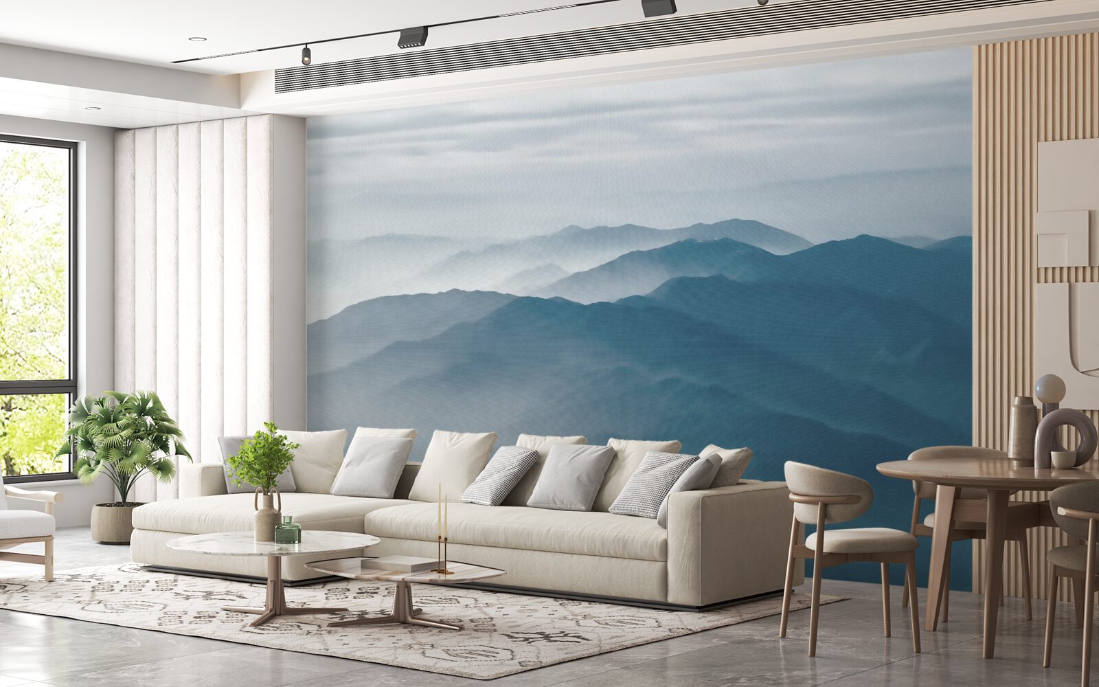 Papier peint la brume matinale recouvre les sommets des montagnes