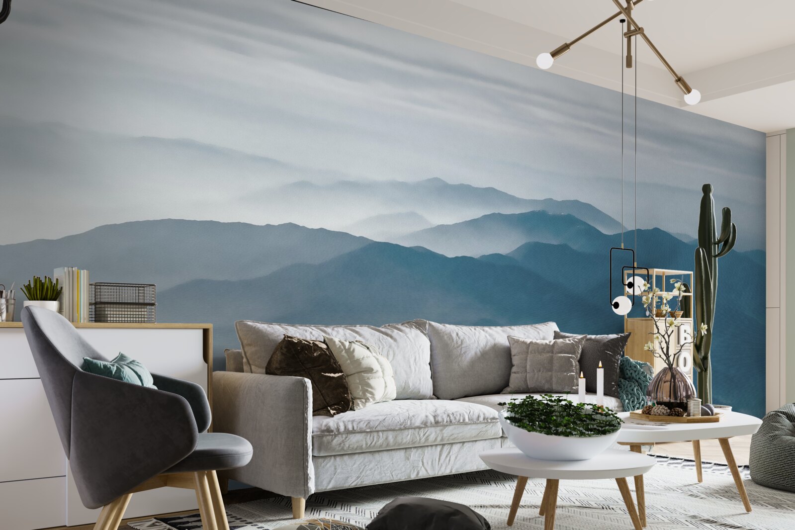 Papier peint la brume matinale recouvre les sommets des montagnes