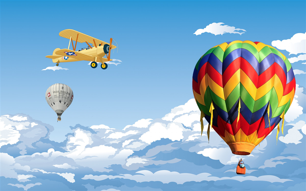 Papier peint voyages en montgolfière et en avion