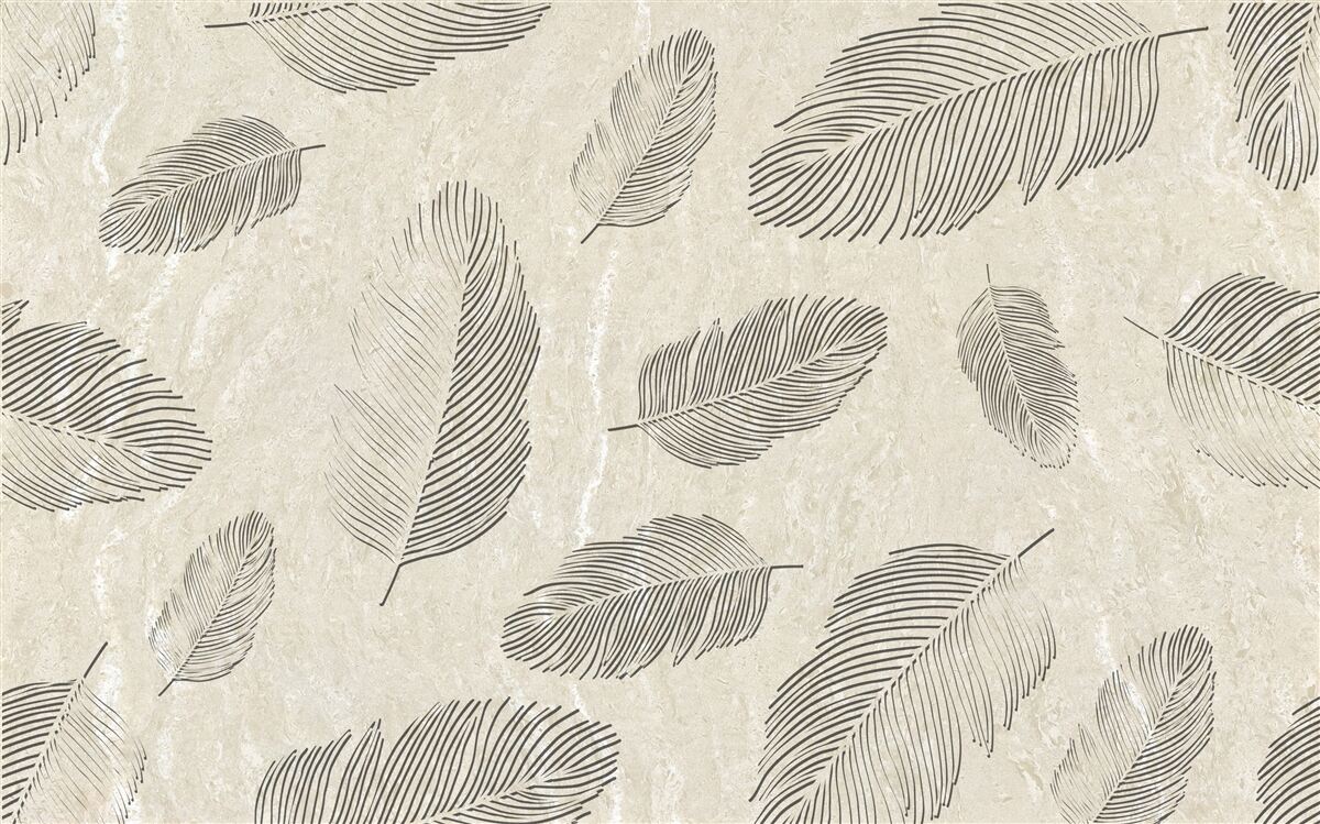 Papier peint fond clair décoré de plumes grises