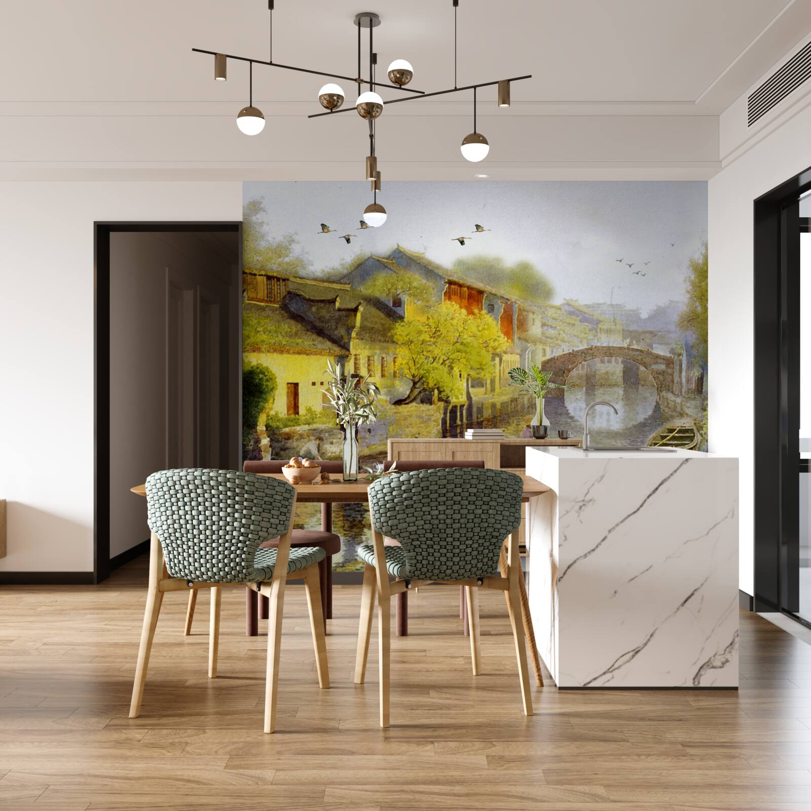 Papier peint aquarelles représentant des fleurs de forêt