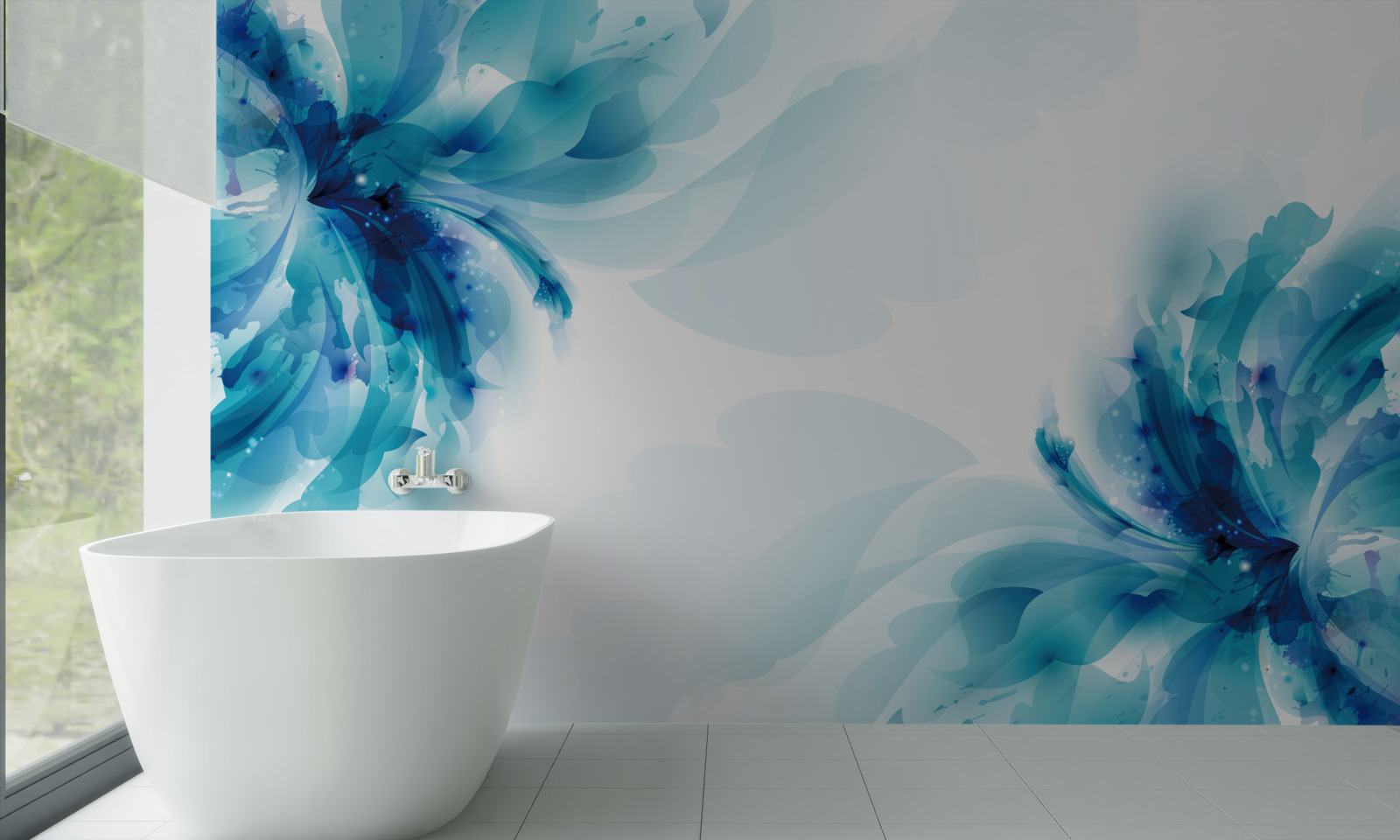 Papier peint deux grands bourgeons bleus dessinés