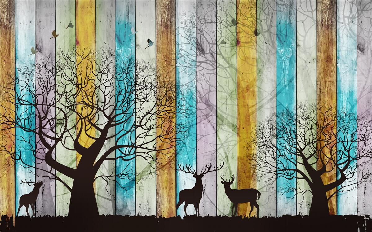 Papier peint les contours des arbres et des élans