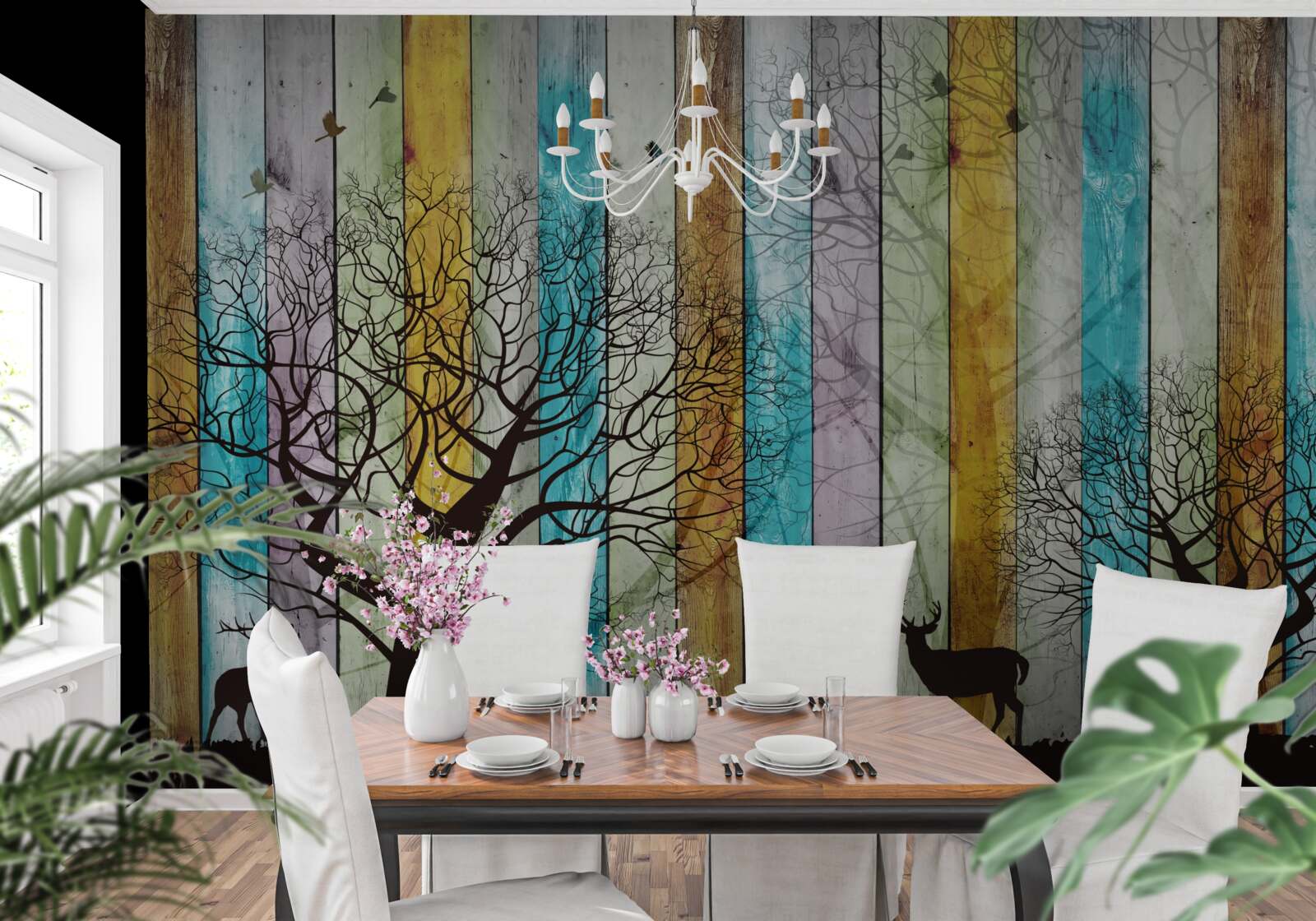 Papier peint les contours des arbres et des élans