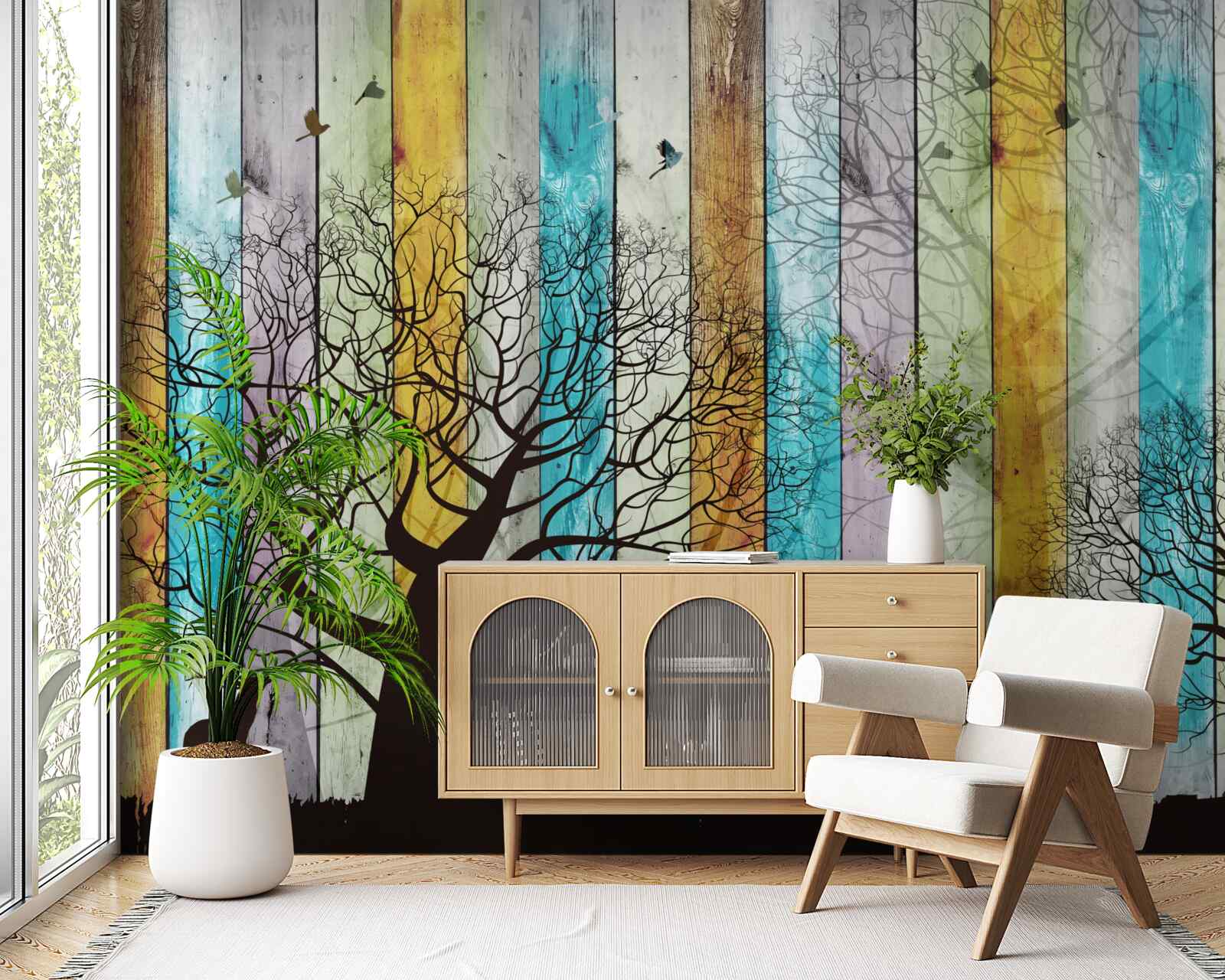 Papier peint les contours des arbres et des élans