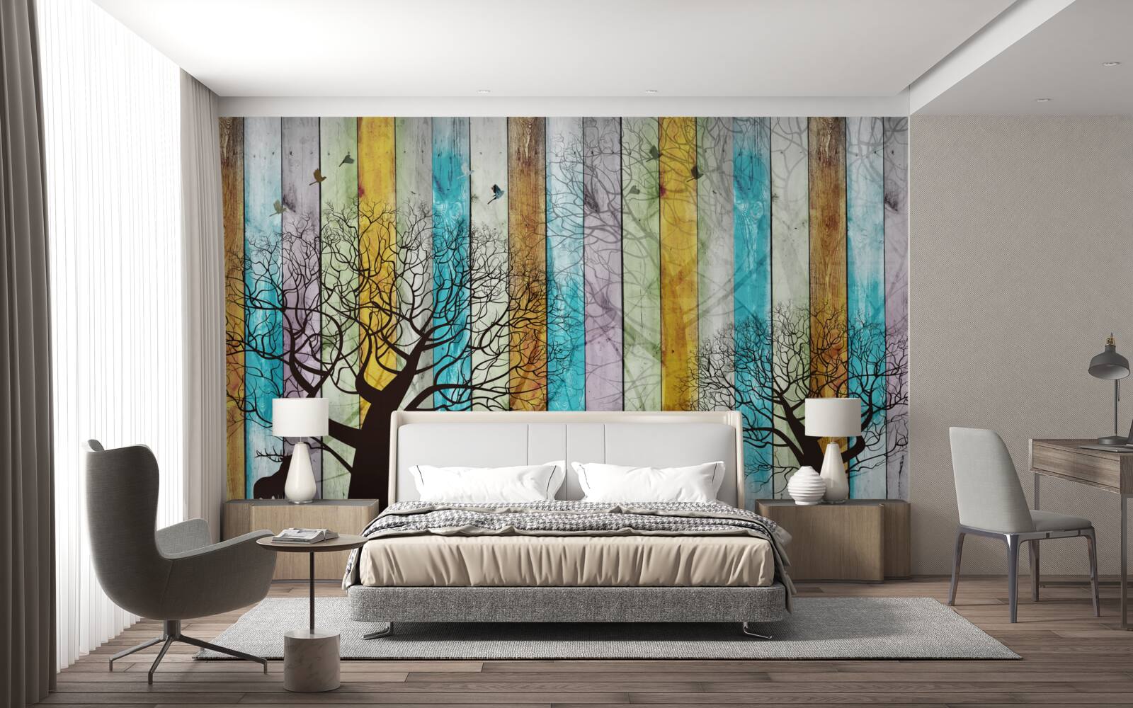 Papier peint les contours des arbres et des élans