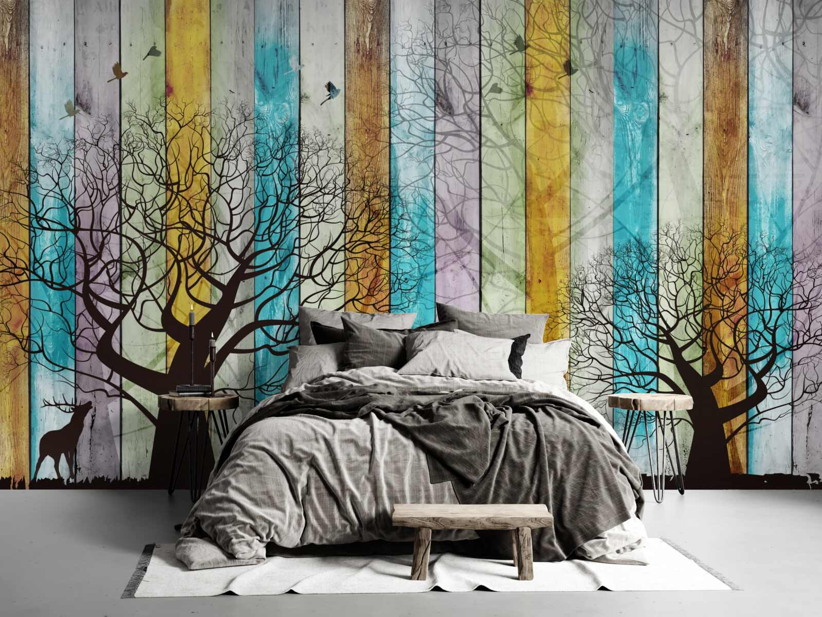 Papier peint les contours des arbres et des élans