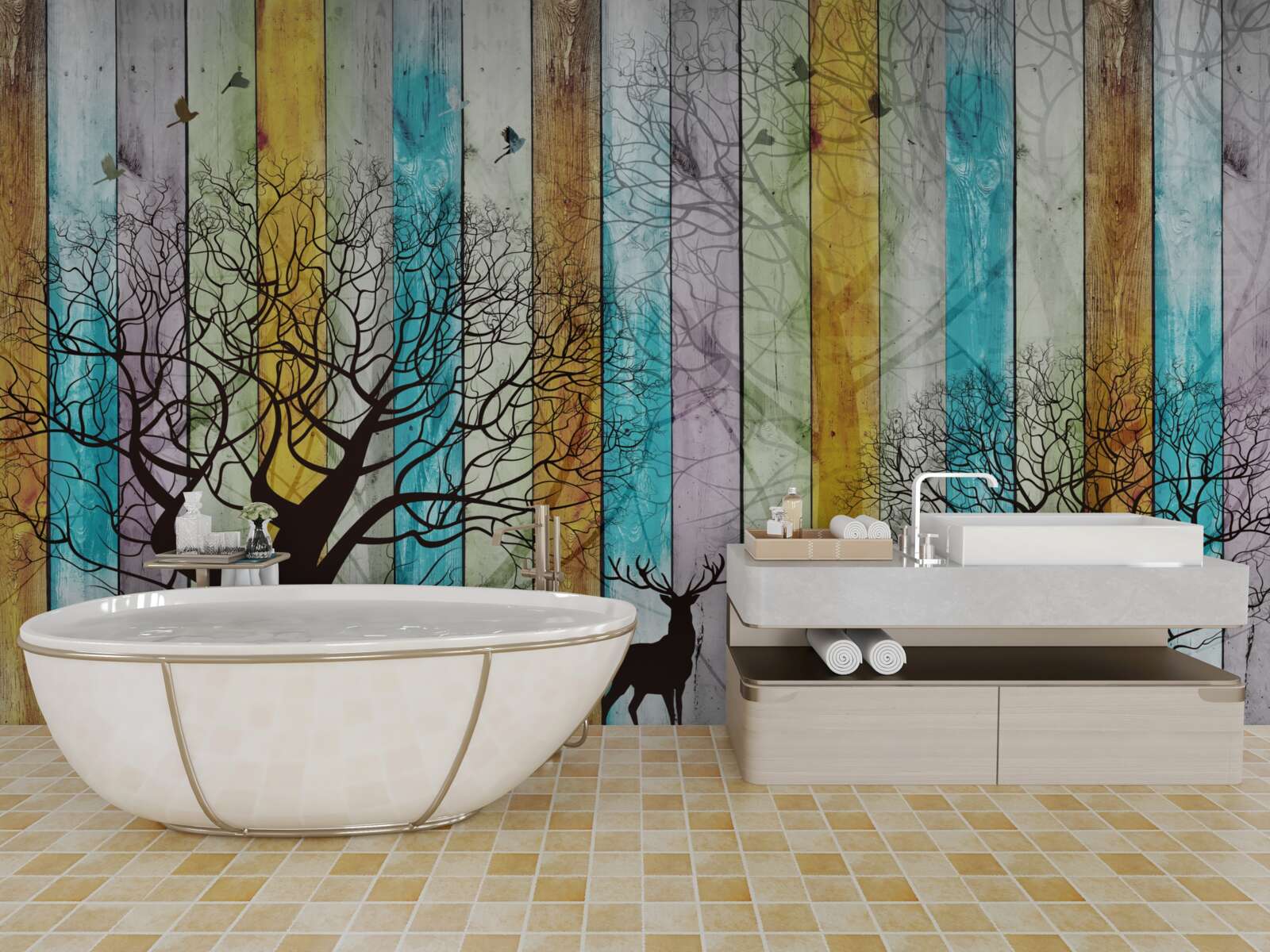 Papier peint les contours des arbres et des élans