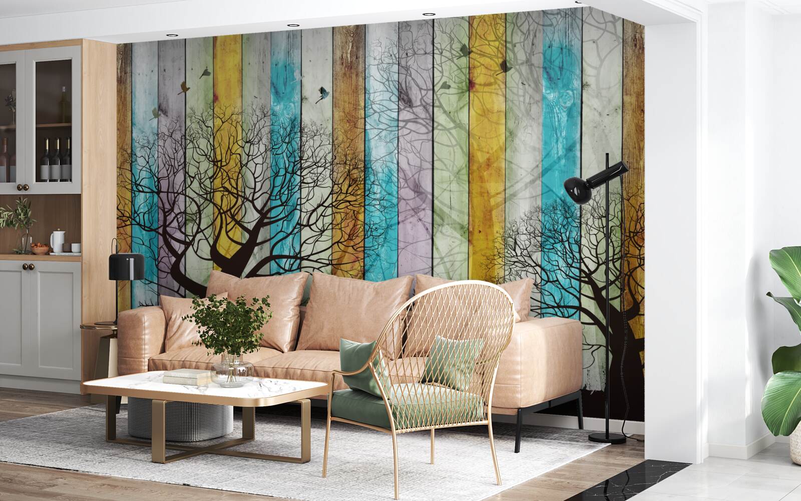 Papier peint les contours des arbres et des élans