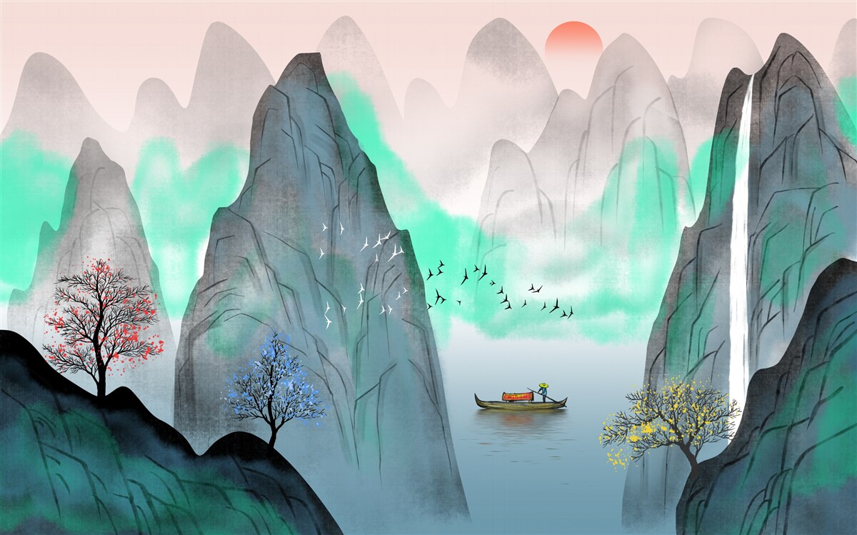 Papier peint coucher de soleil dans les montagnes abstraites