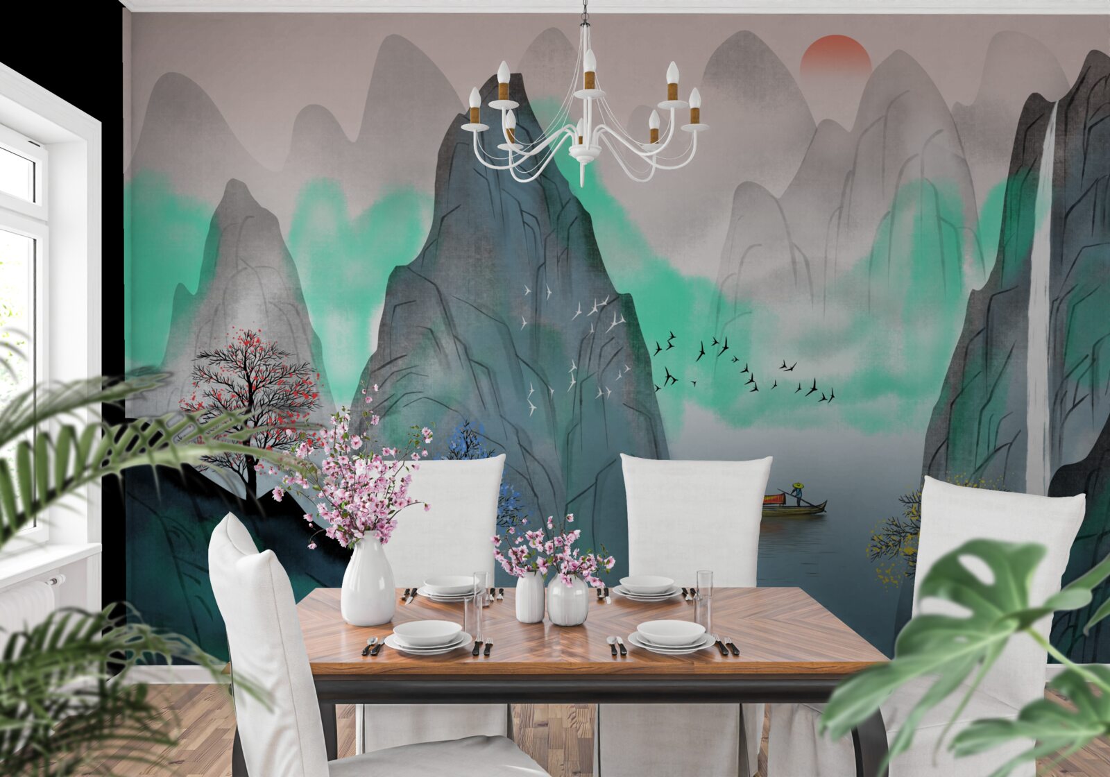 Papier peint coucher de soleil dans les montagnes abstraites