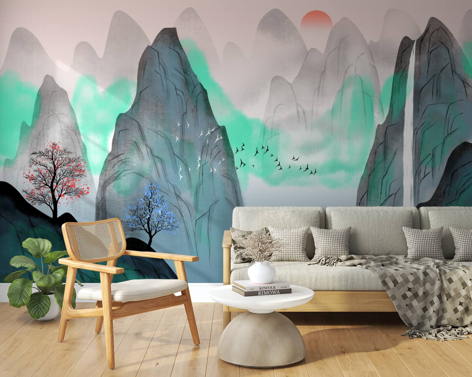 Papier peint coucher de soleil dans les montagnes abstraites