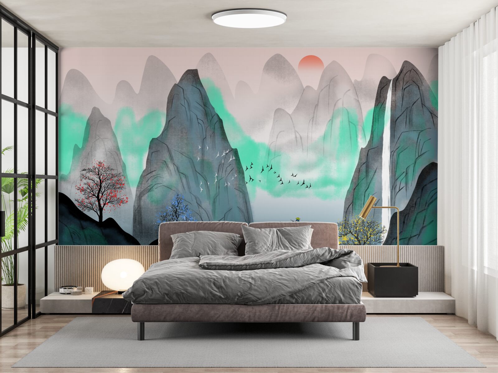 Papier peint coucher de soleil dans les montagnes abstraites