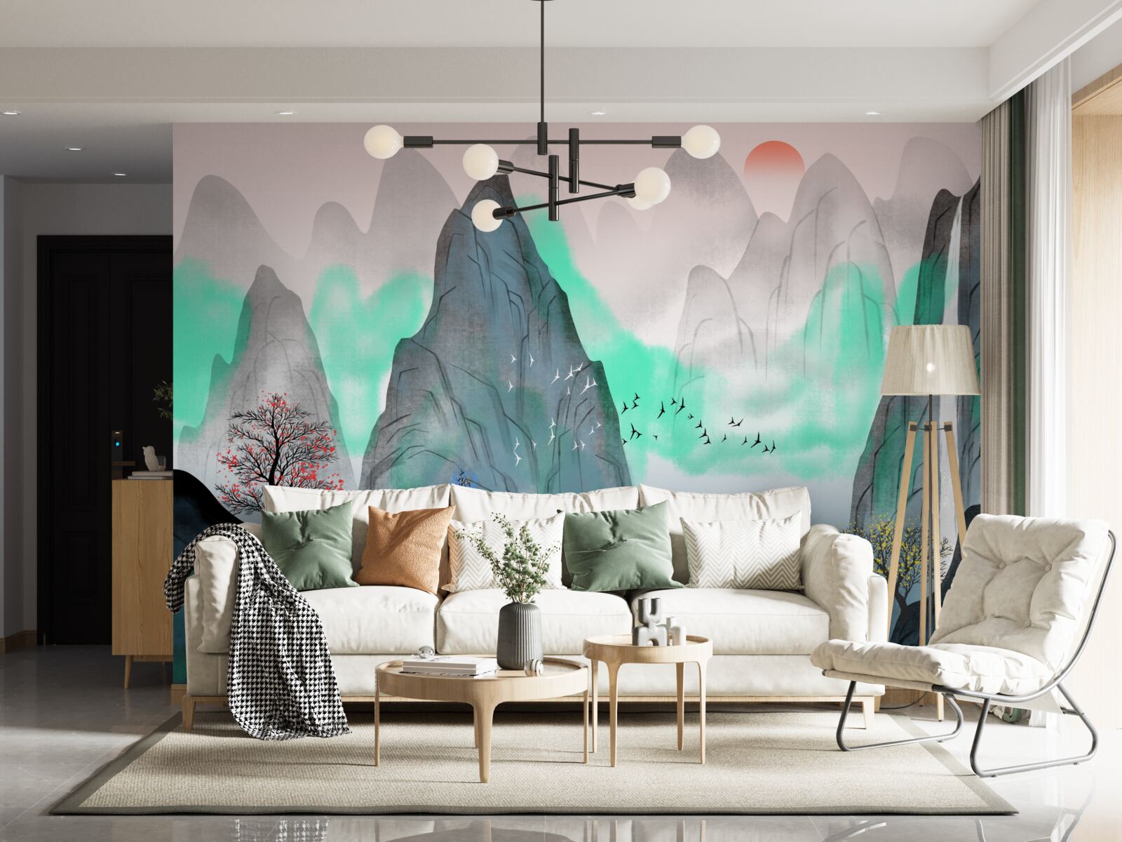 Papier peint coucher de soleil dans les montagnes abstraites