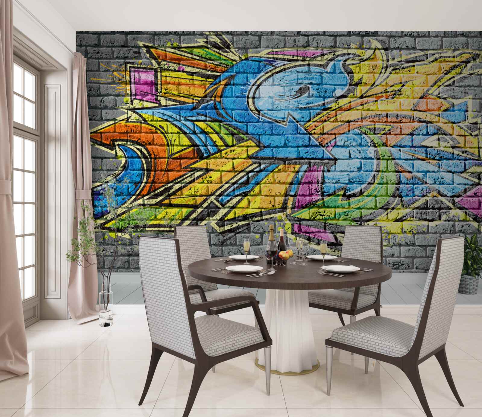 Papier peint peinture murale graffiti multicolore