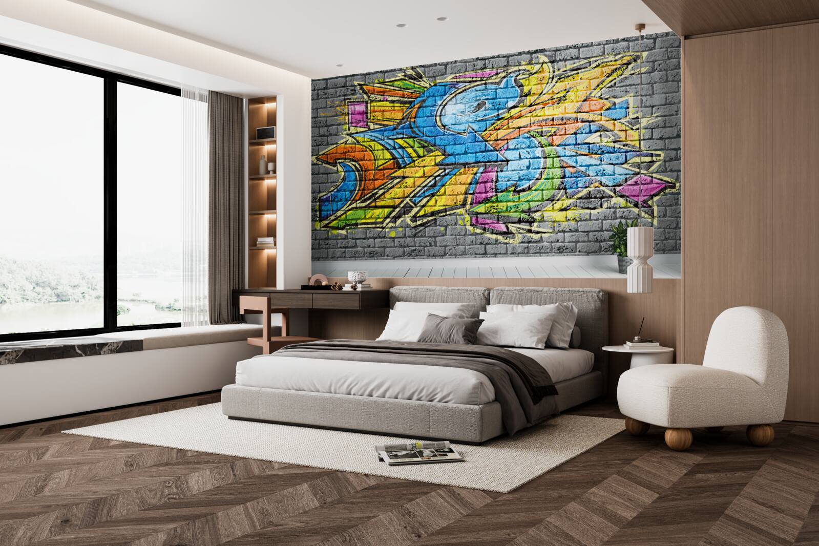 Papier peint peinture murale graffiti multicolore