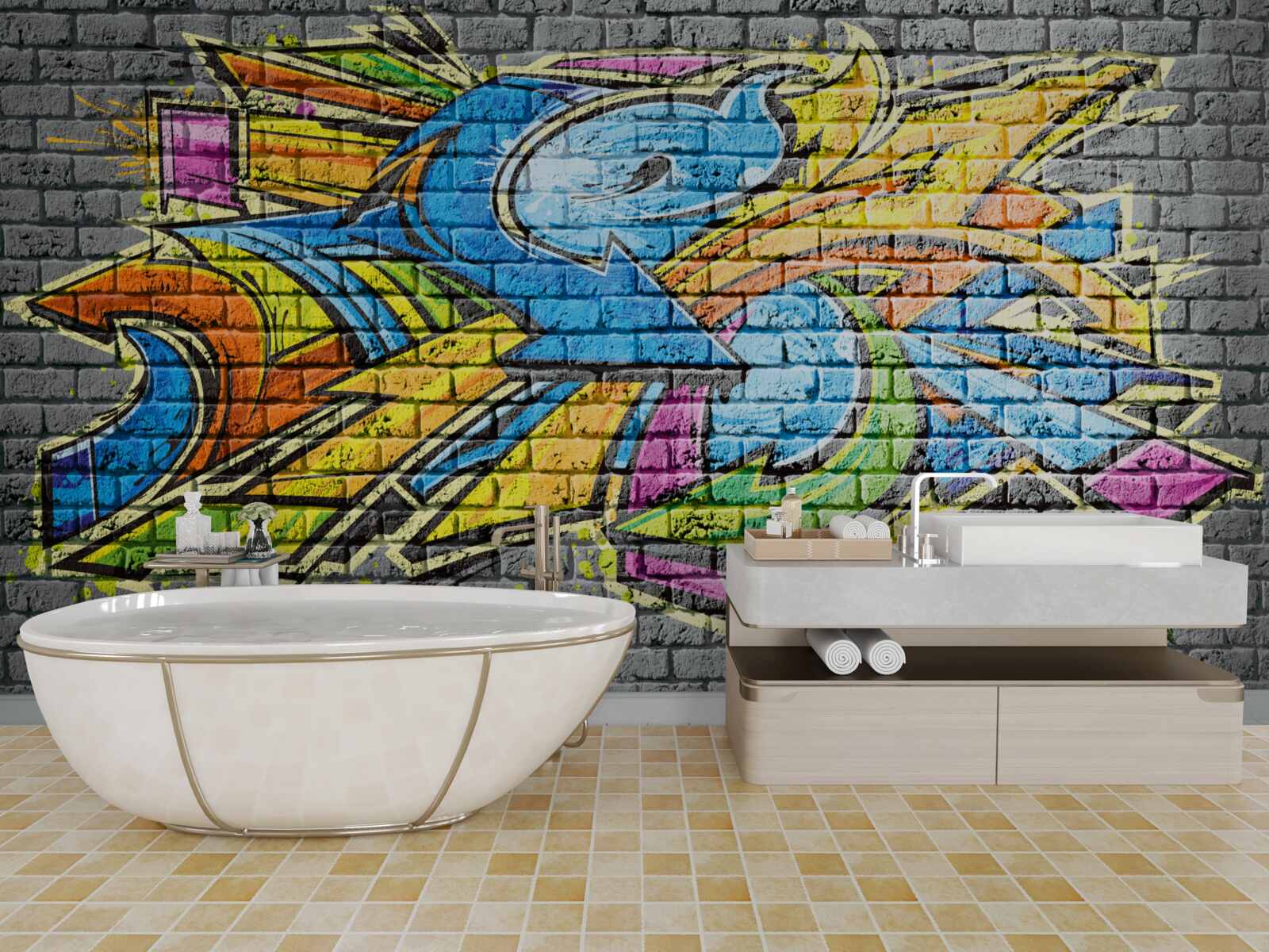 Papier peint peinture murale graffiti multicolore