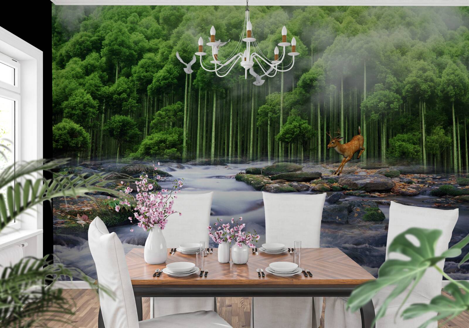 Papier peint nature forestière et chutes d'eau en cascade