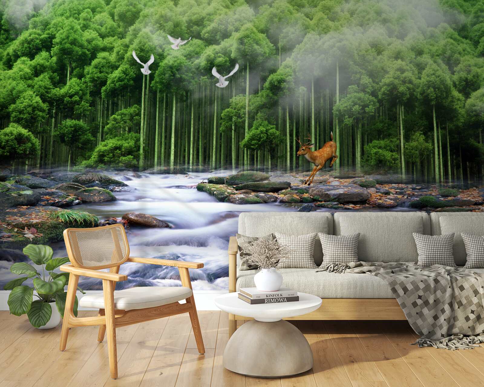 Papier peint nature forestière et chutes d'eau en cascade