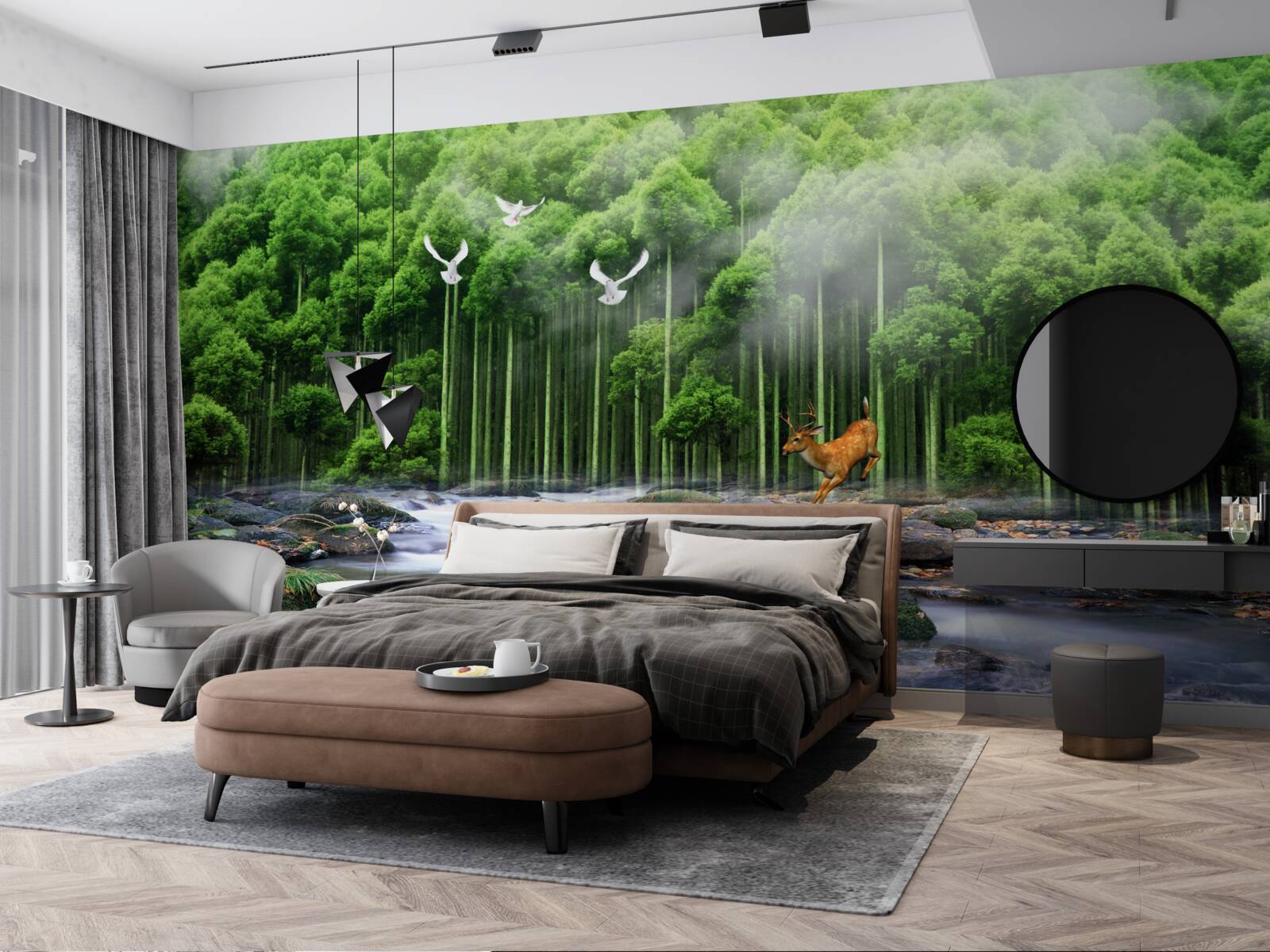 Papier peint nature forestière et chutes d'eau en cascade