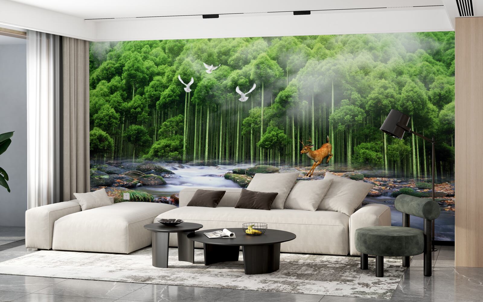 Papier peint nature forestière et chutes d'eau en cascade