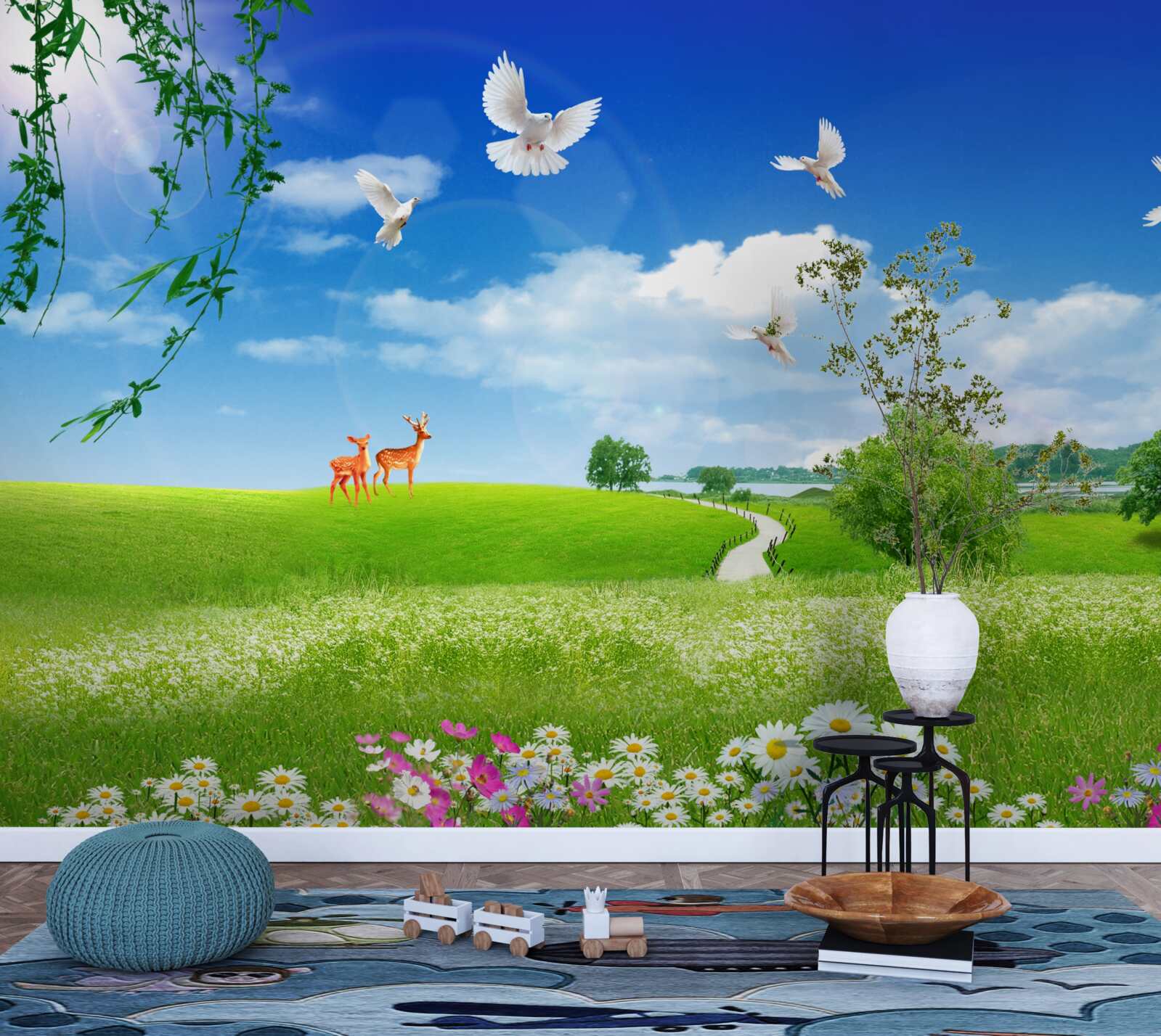 Papier peint deux cerfs dans les espaces verts