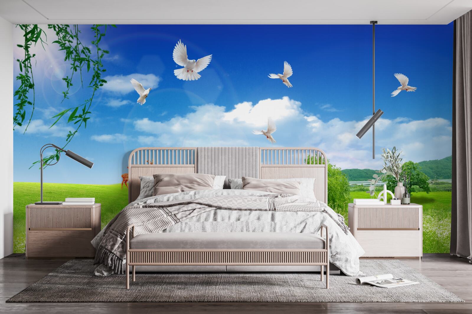 Papier peint deux cerfs dans les espaces verts