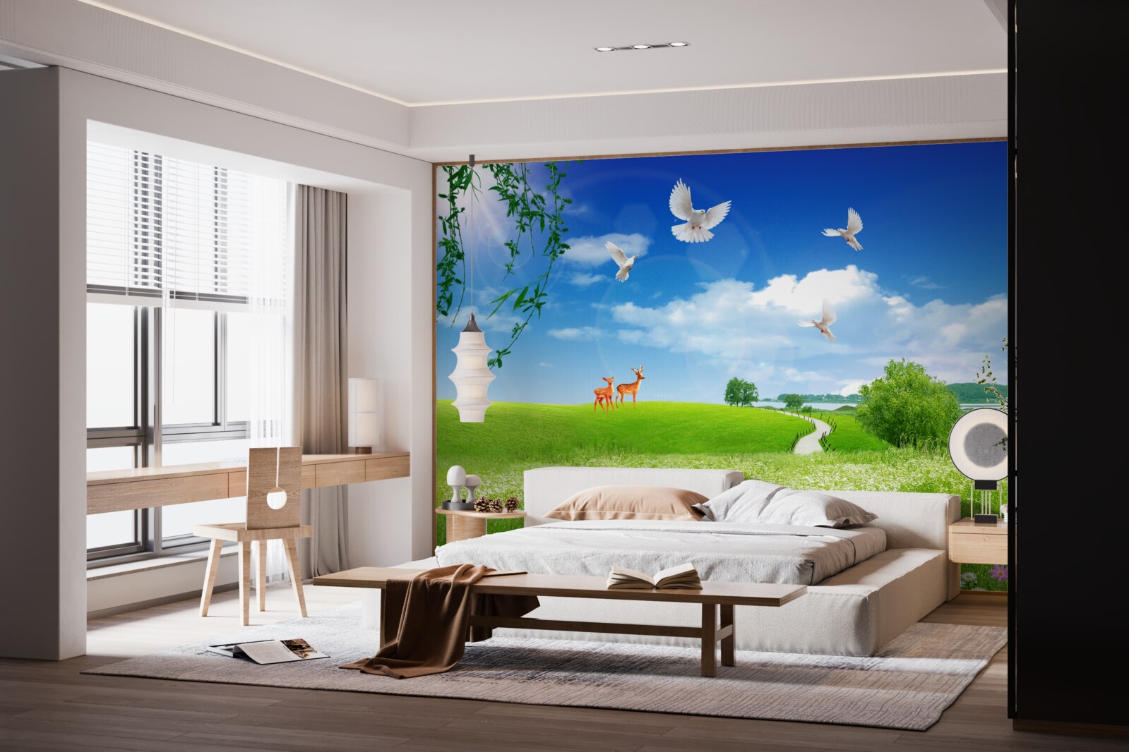 Papier peint deux cerfs dans les espaces verts