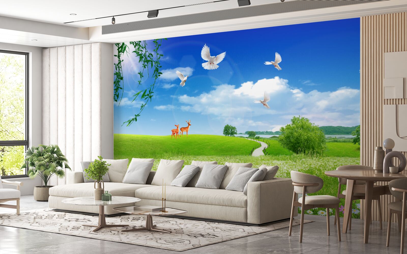 Papier peint deux cerfs dans les espaces verts