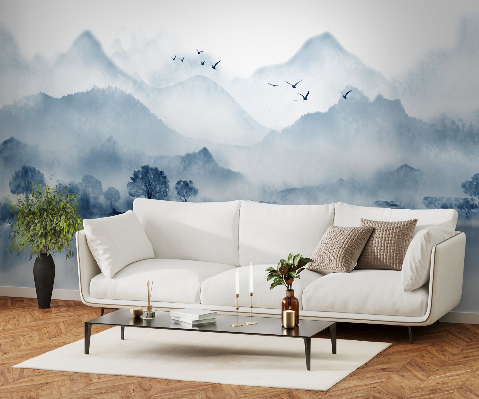 Papier peint calme et tranquillité sur un étang de pêche de montagne