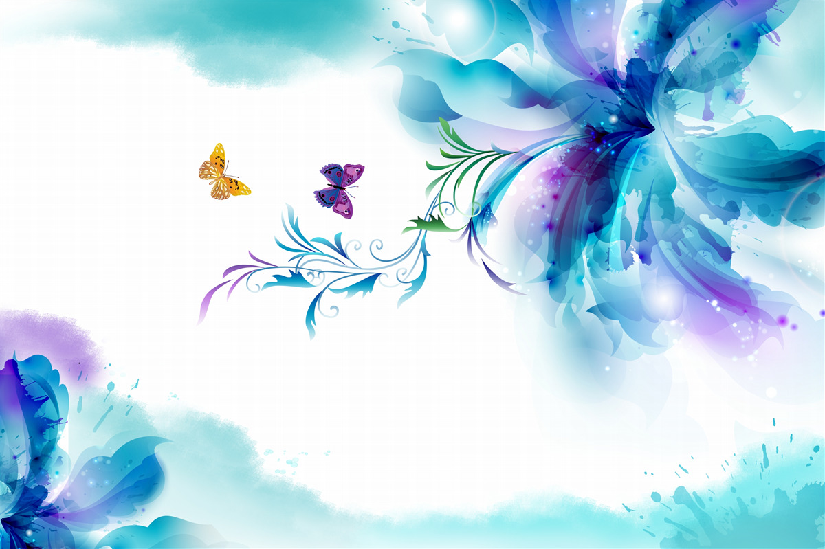 Papier peint papillons sur fond de fleurs