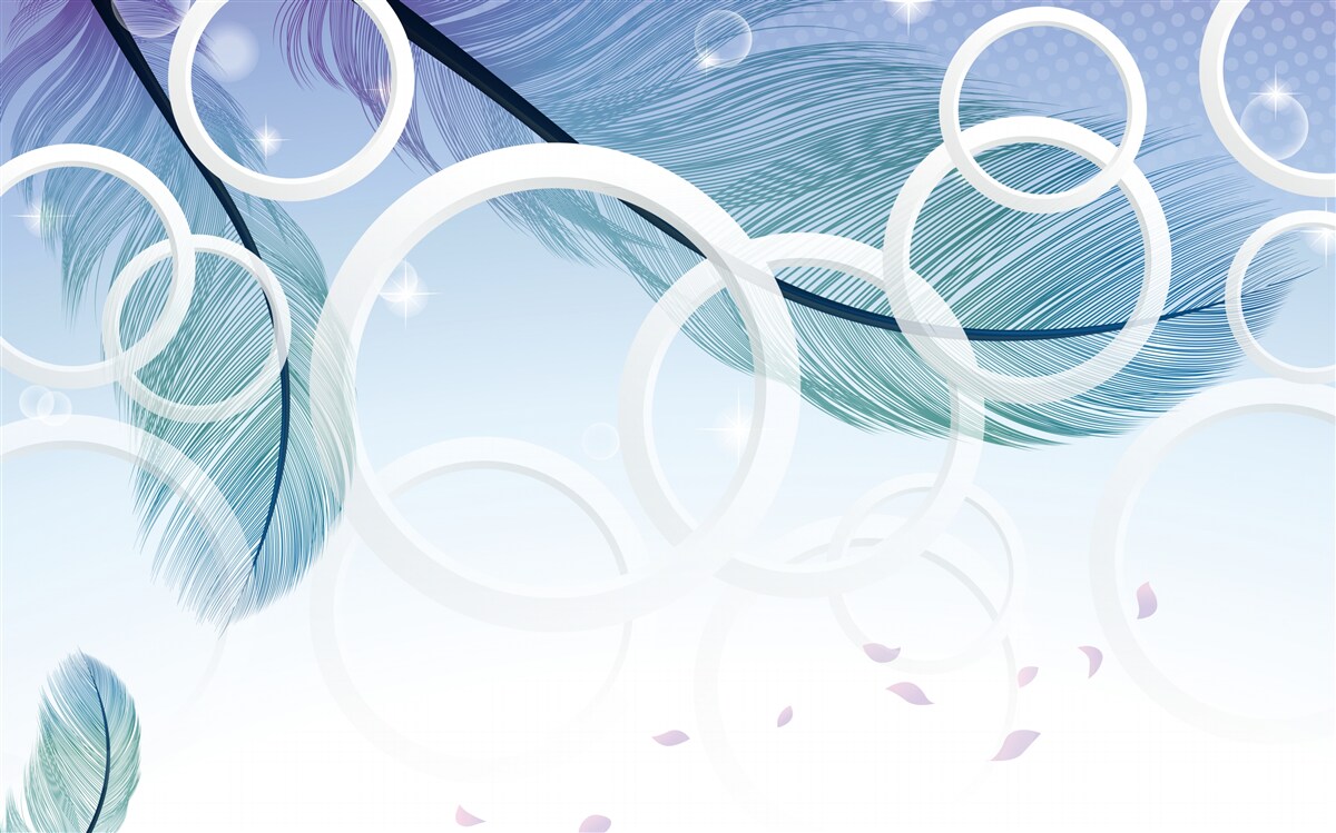 Papier peint grandes roues blanches et plumes