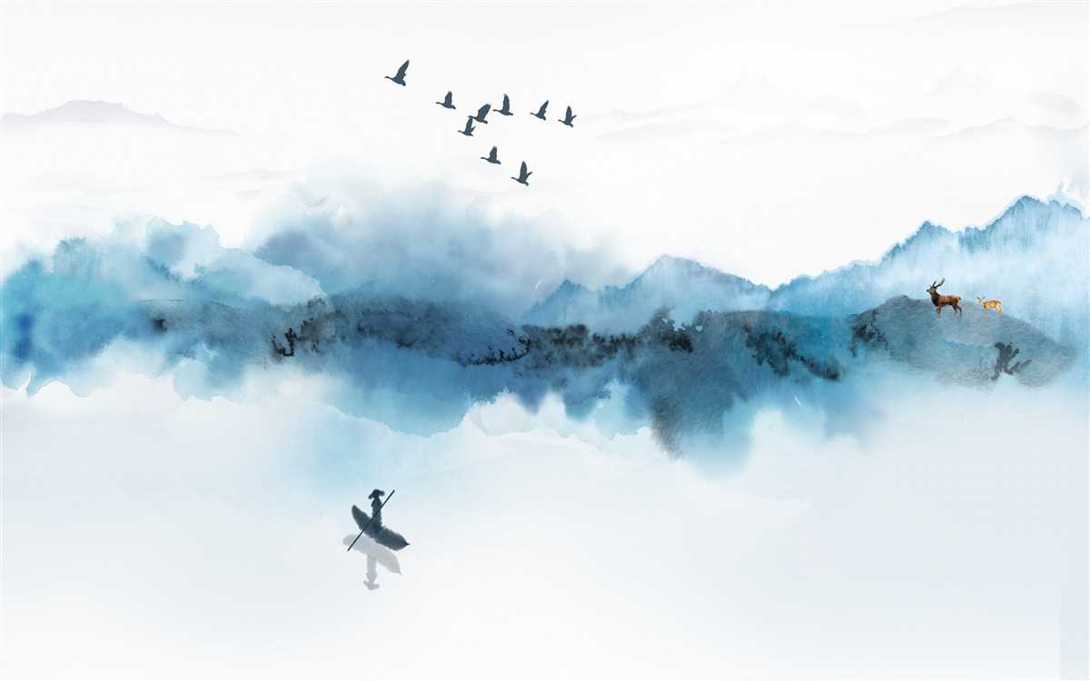 Papier peint pêcheur enveloppé dans la brume matinale