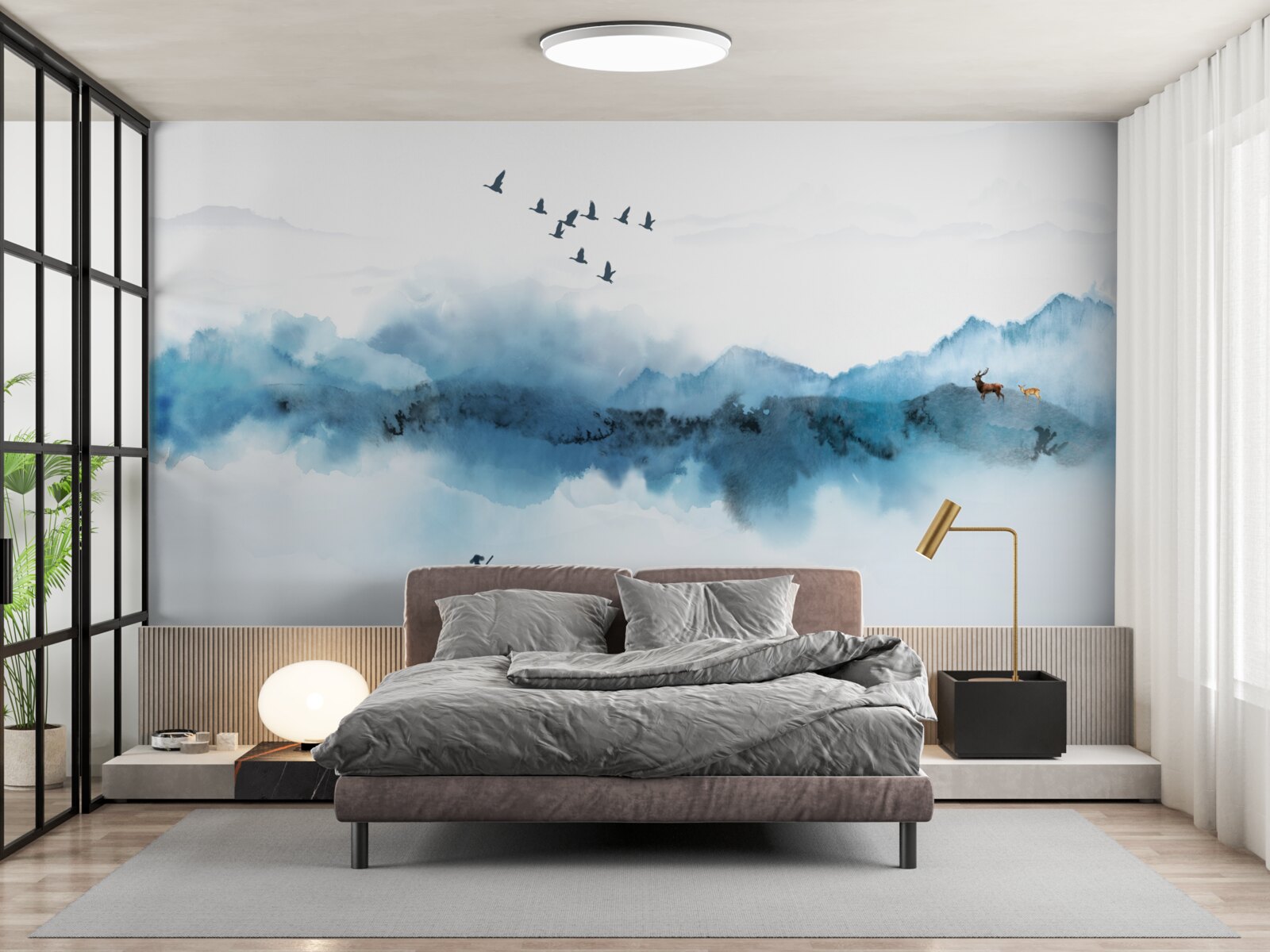 Papier peint pêcheur enveloppé dans la brume matinale