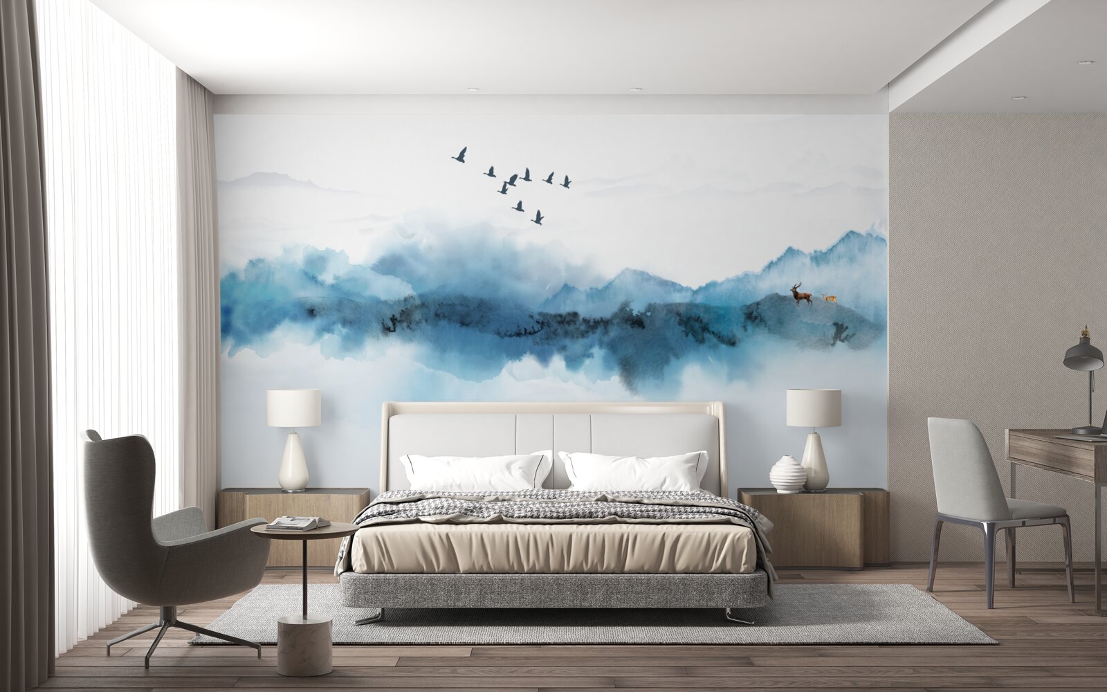 Papier peint pêcheur enveloppé dans la brume matinale