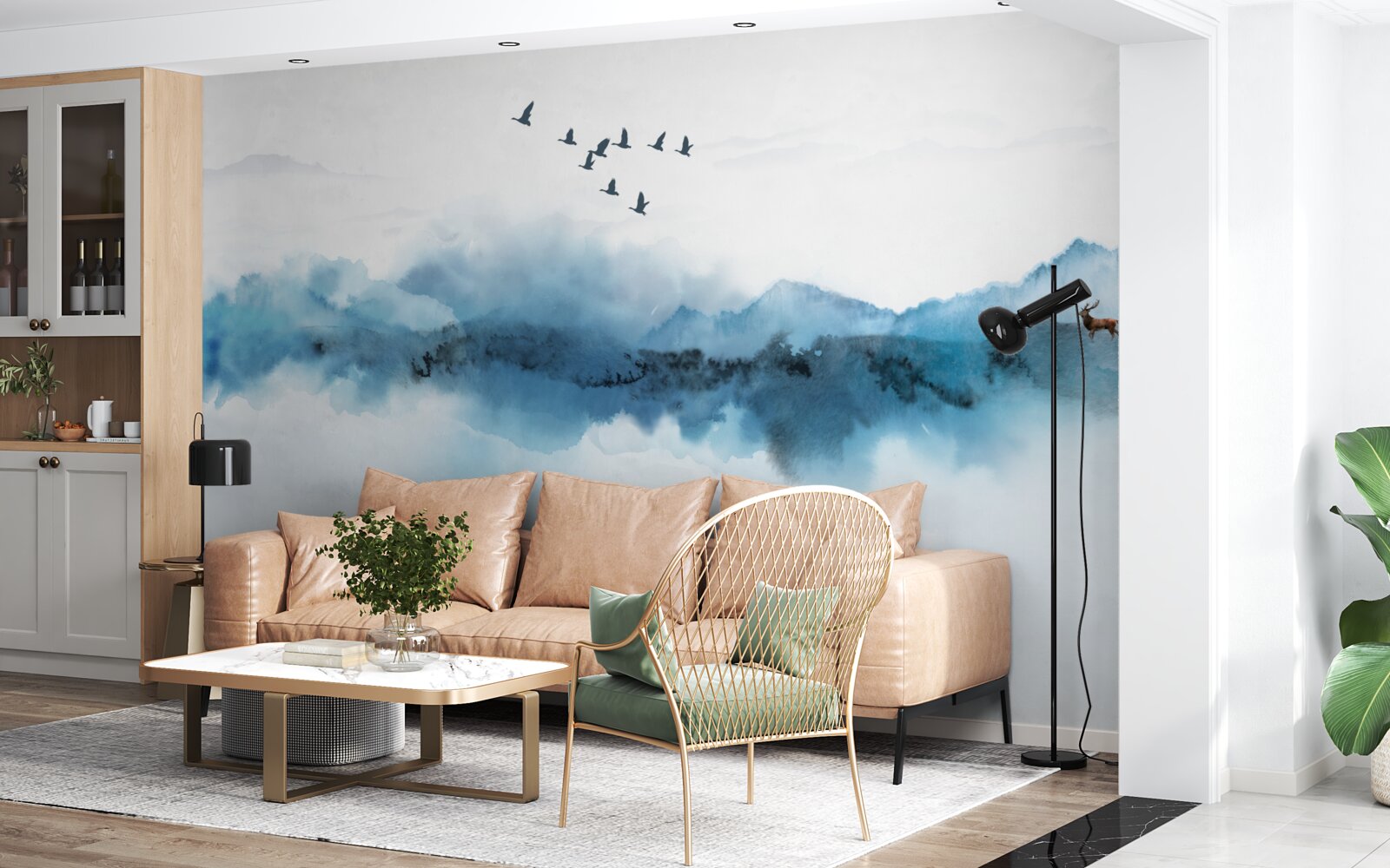 Papier peint pêcheur enveloppé dans la brume matinale