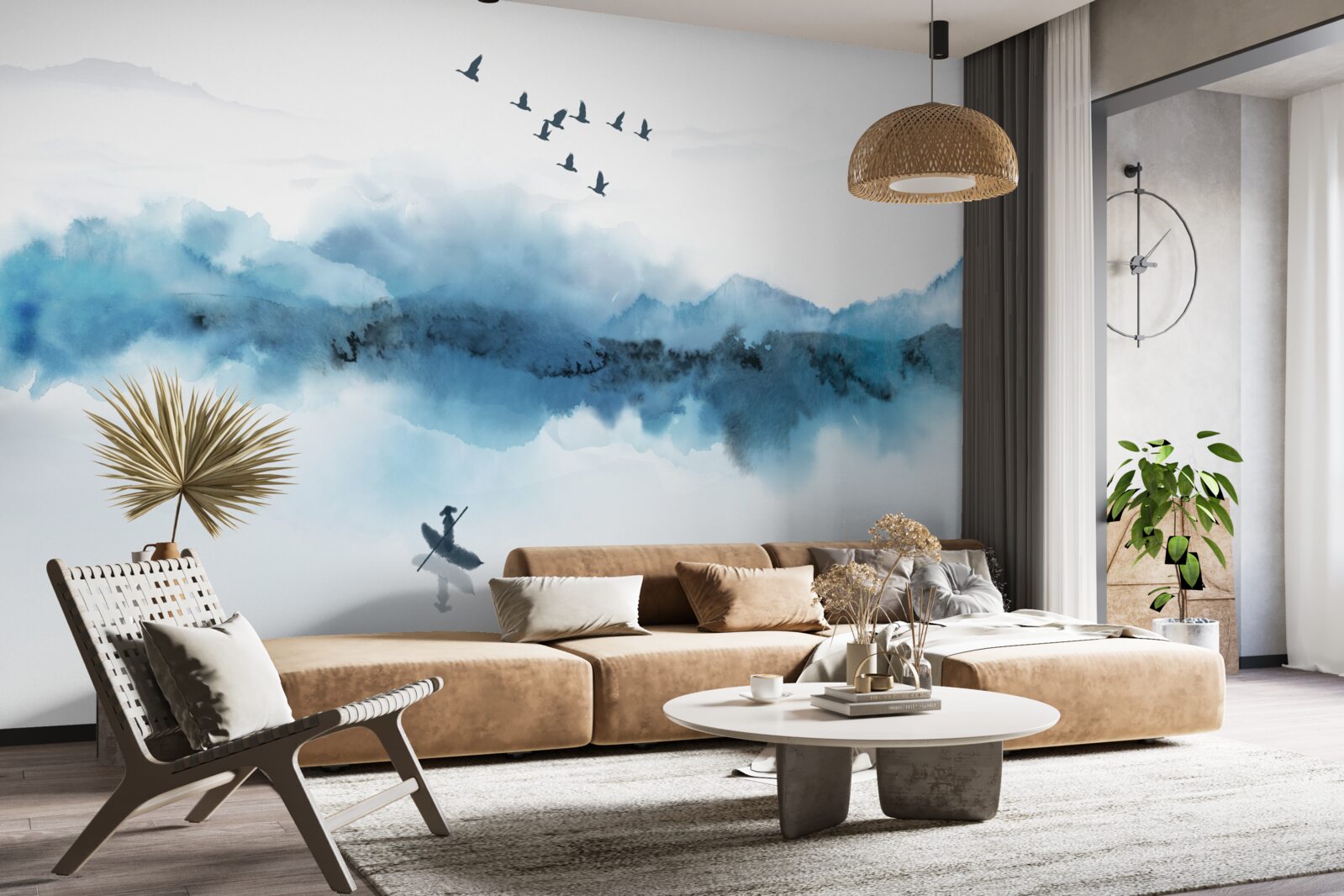 Papier peint pêcheur enveloppé dans la brume matinale