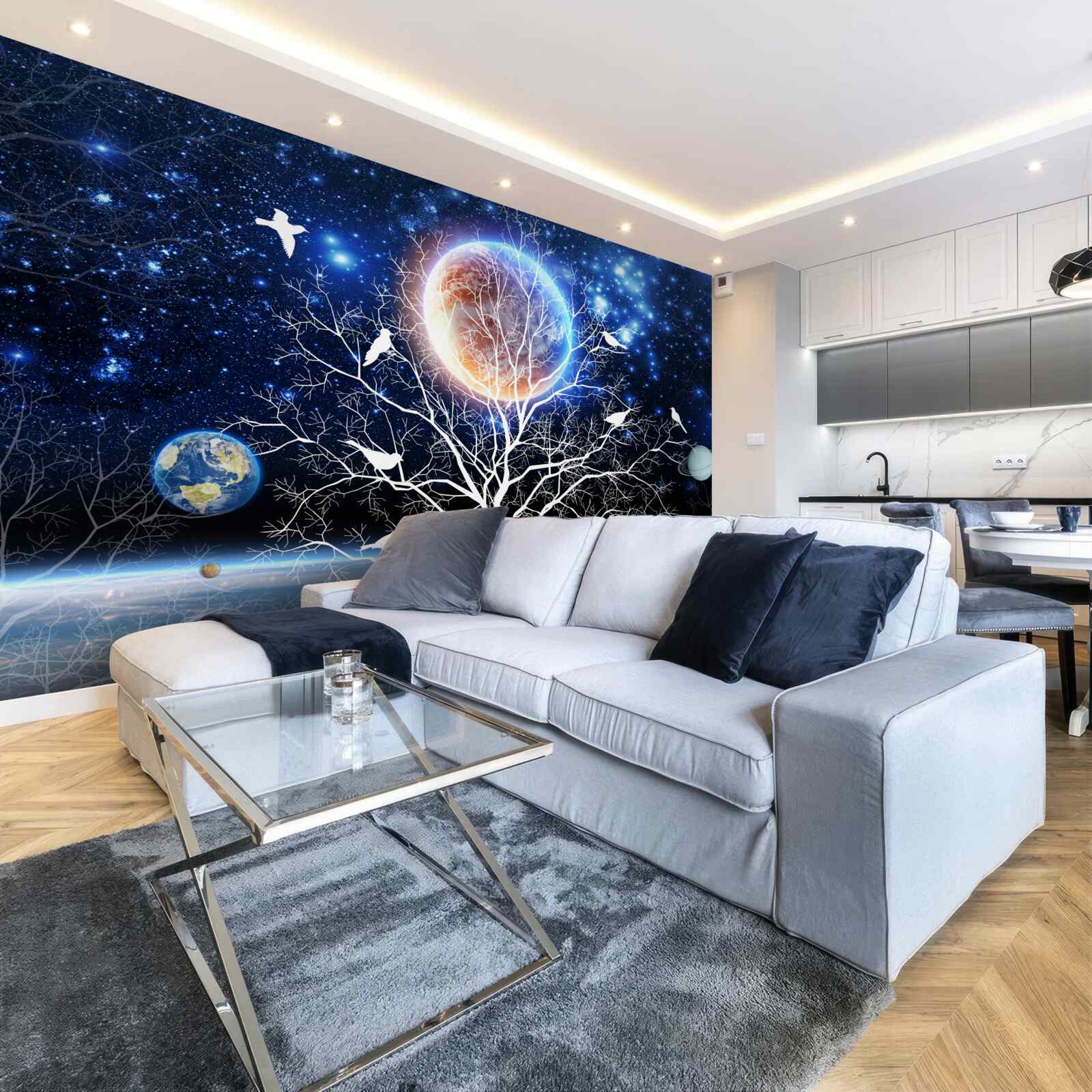 Papier peint arbre de la paix sur fond de ciel étoilé