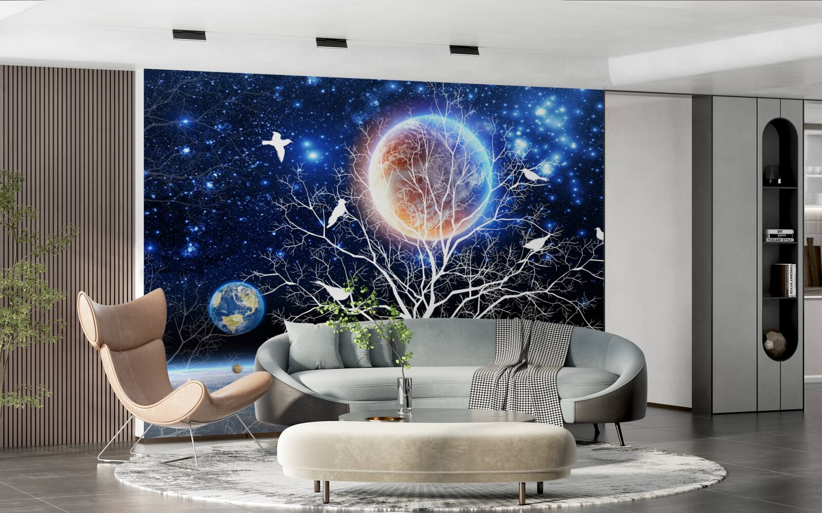 Papier peint arbre de la paix sur fond de ciel étoilé