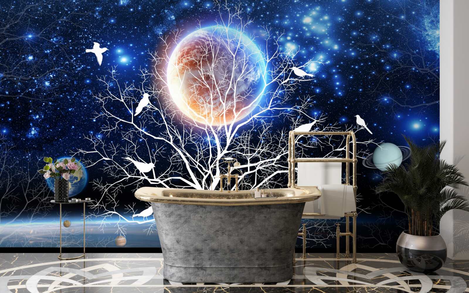 Papier peint arbre de la paix sur fond de ciel étoilé
