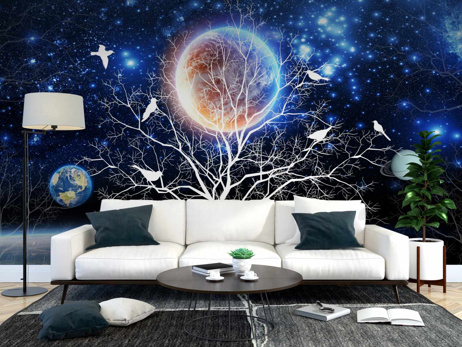 Papier peint arbre de la paix sur fond de ciel étoilé