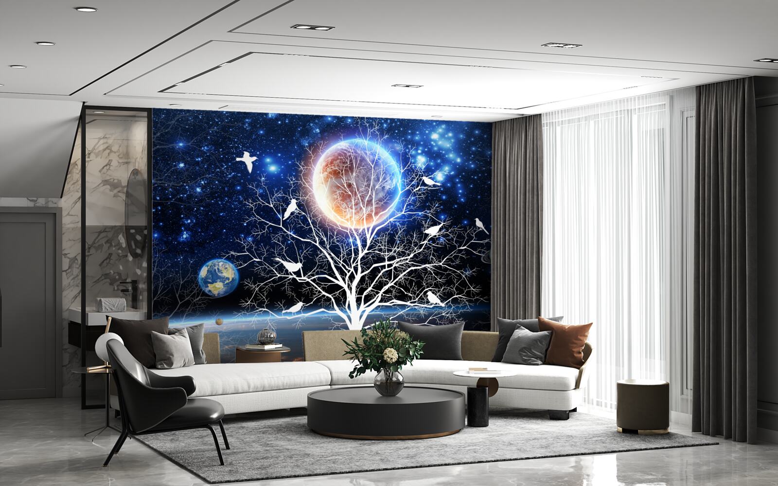 Papier peint arbre de la paix sur fond de ciel étoilé
