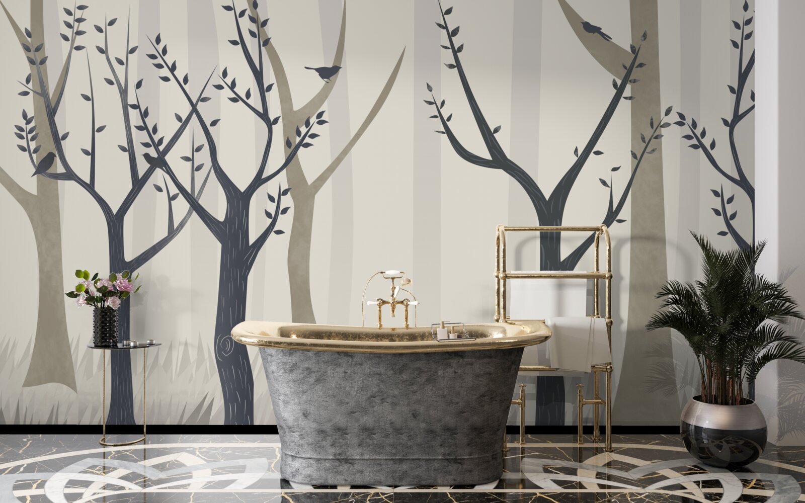 Papier peint forêt brumeuse dans l'abstrait