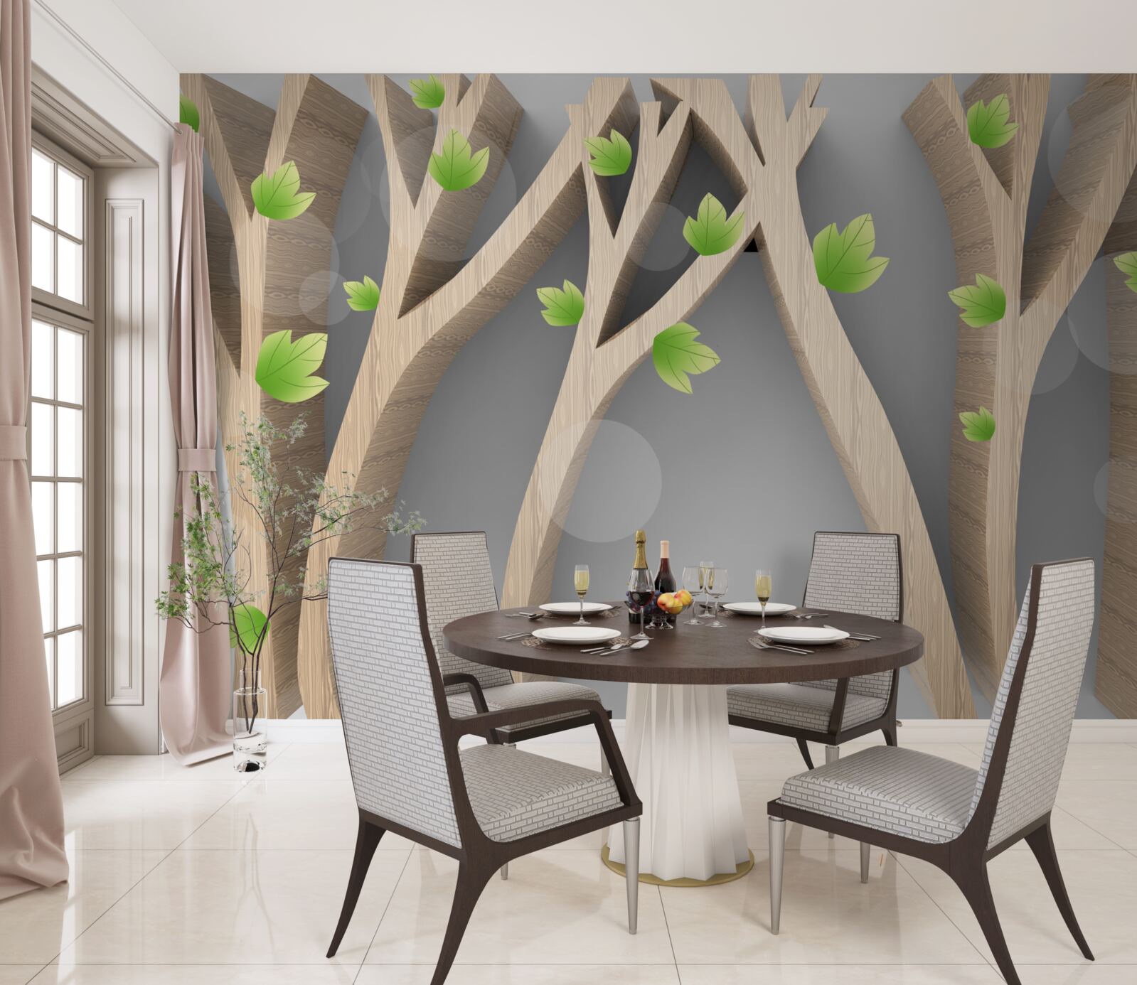 Papier peint forêt abstraite à feuilles caduques