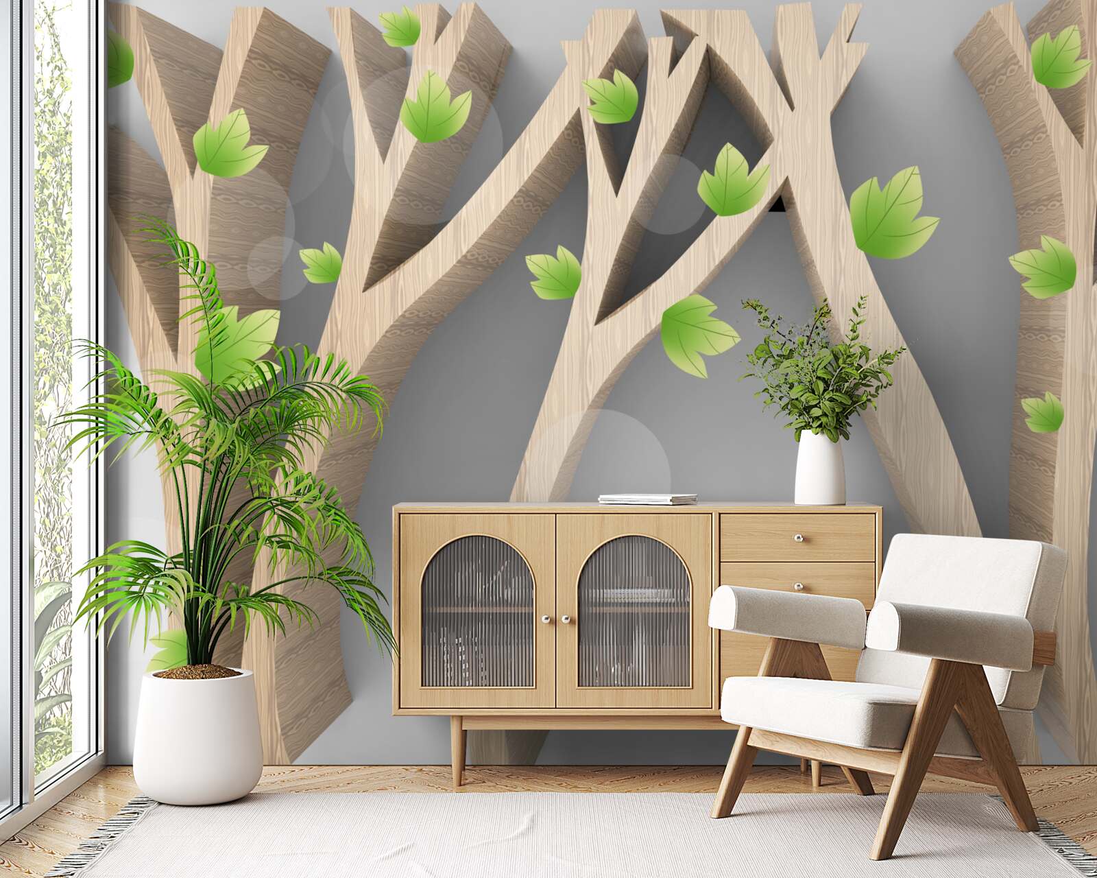 Papier peint forêt abstraite à feuilles caduques