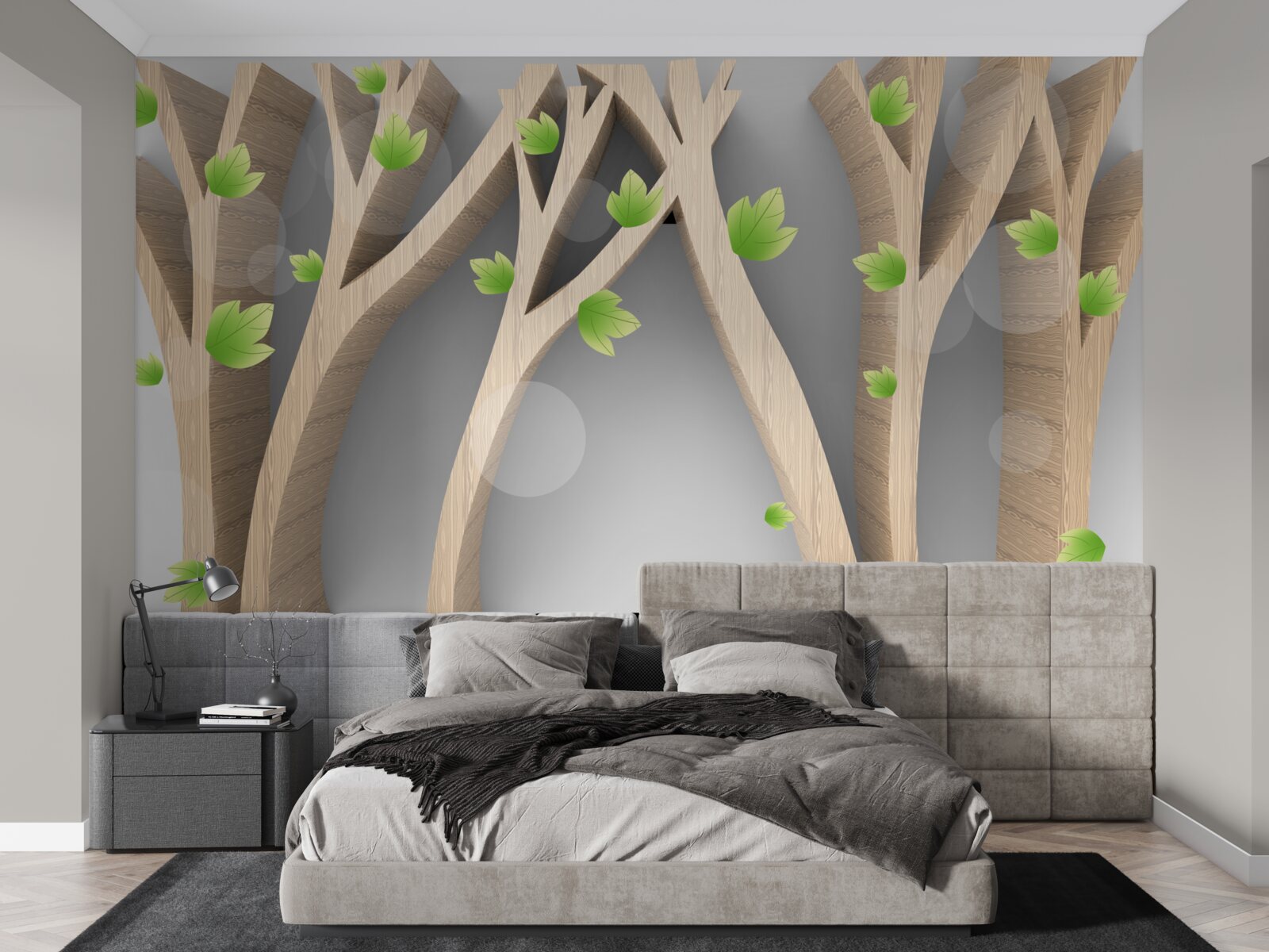 Papier peint forêt abstraite à feuilles caduques