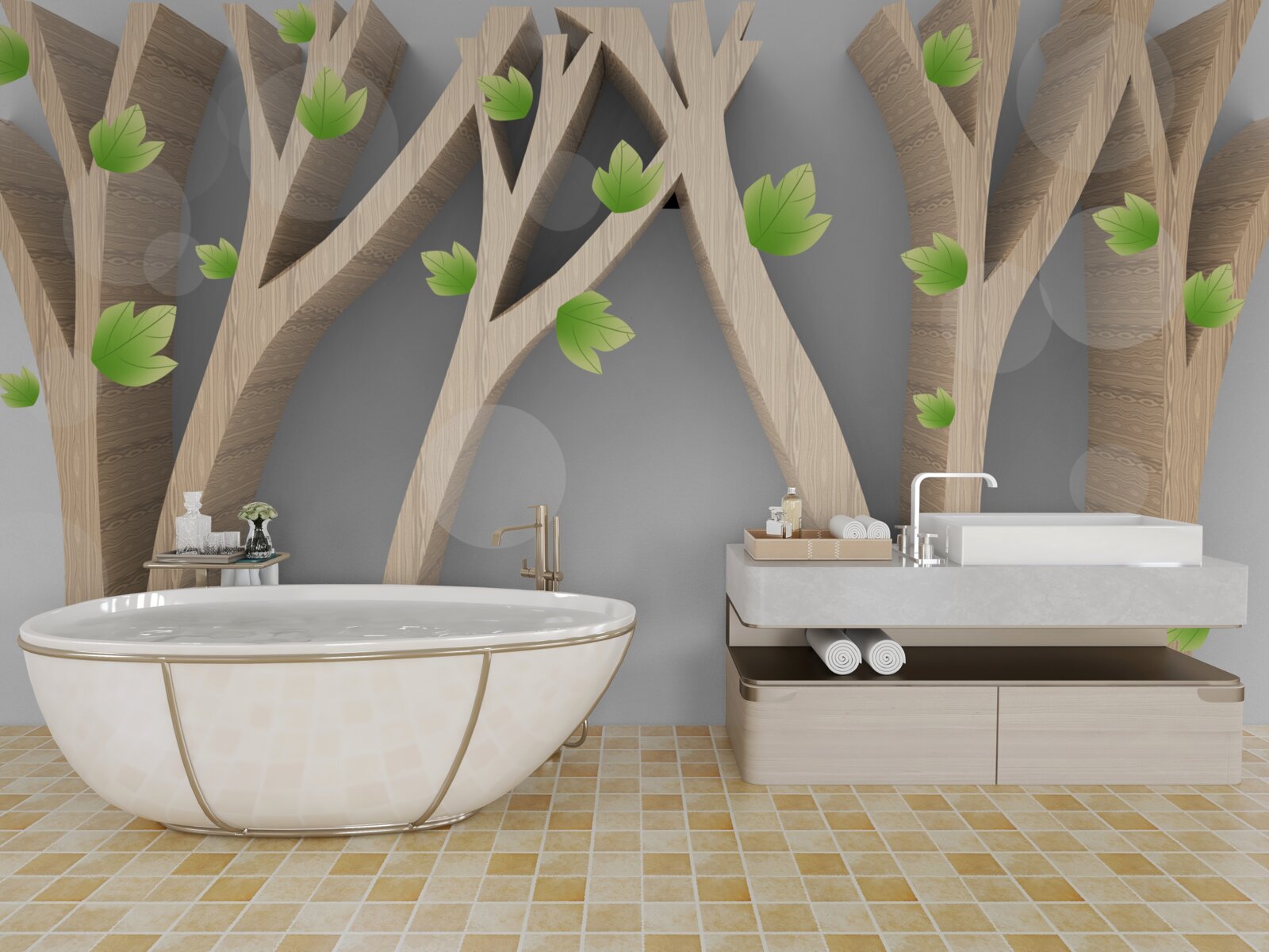 Papier peint forêt abstraite à feuilles caduques