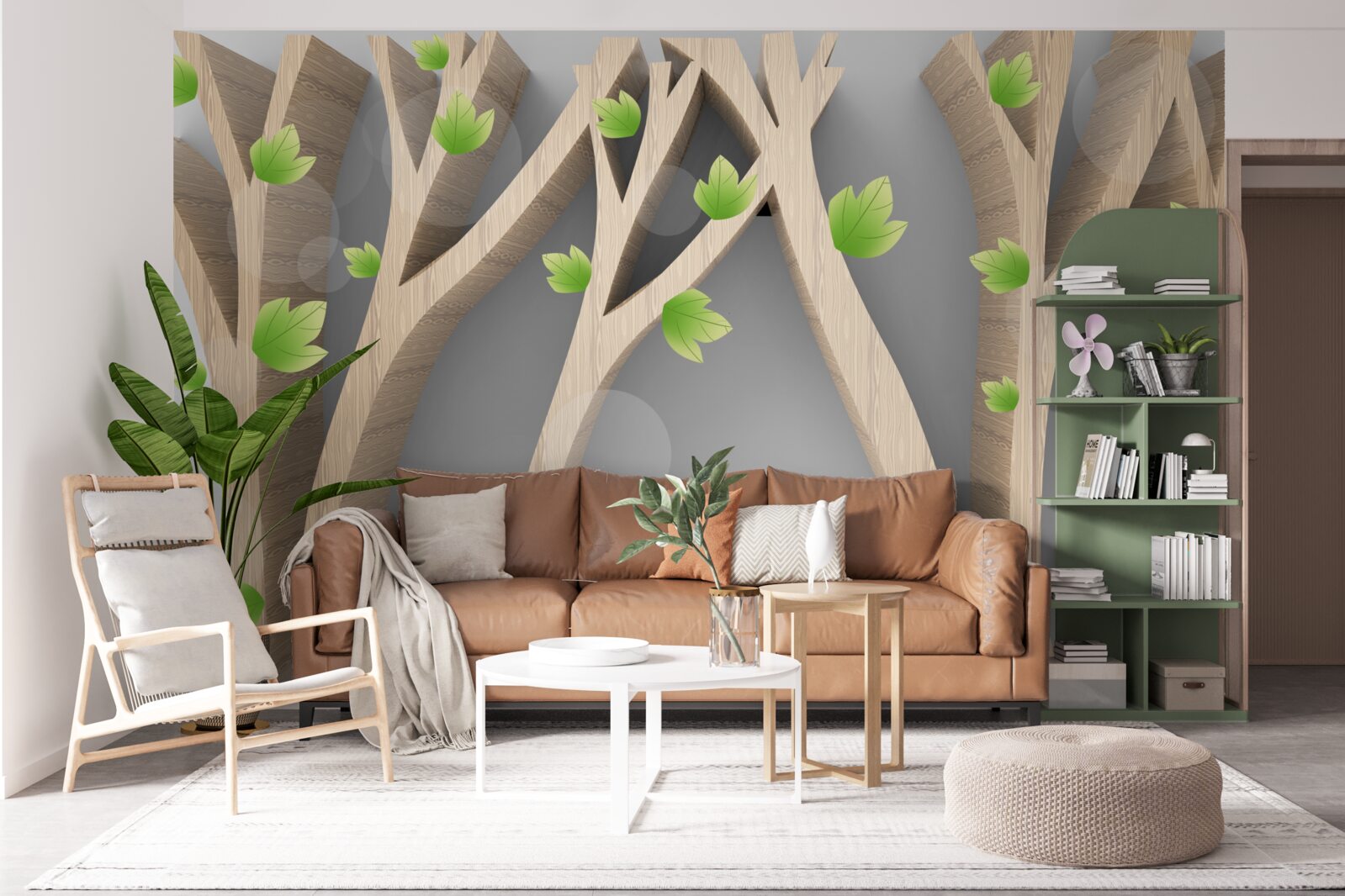 Papier peint forêt abstraite à feuilles caduques