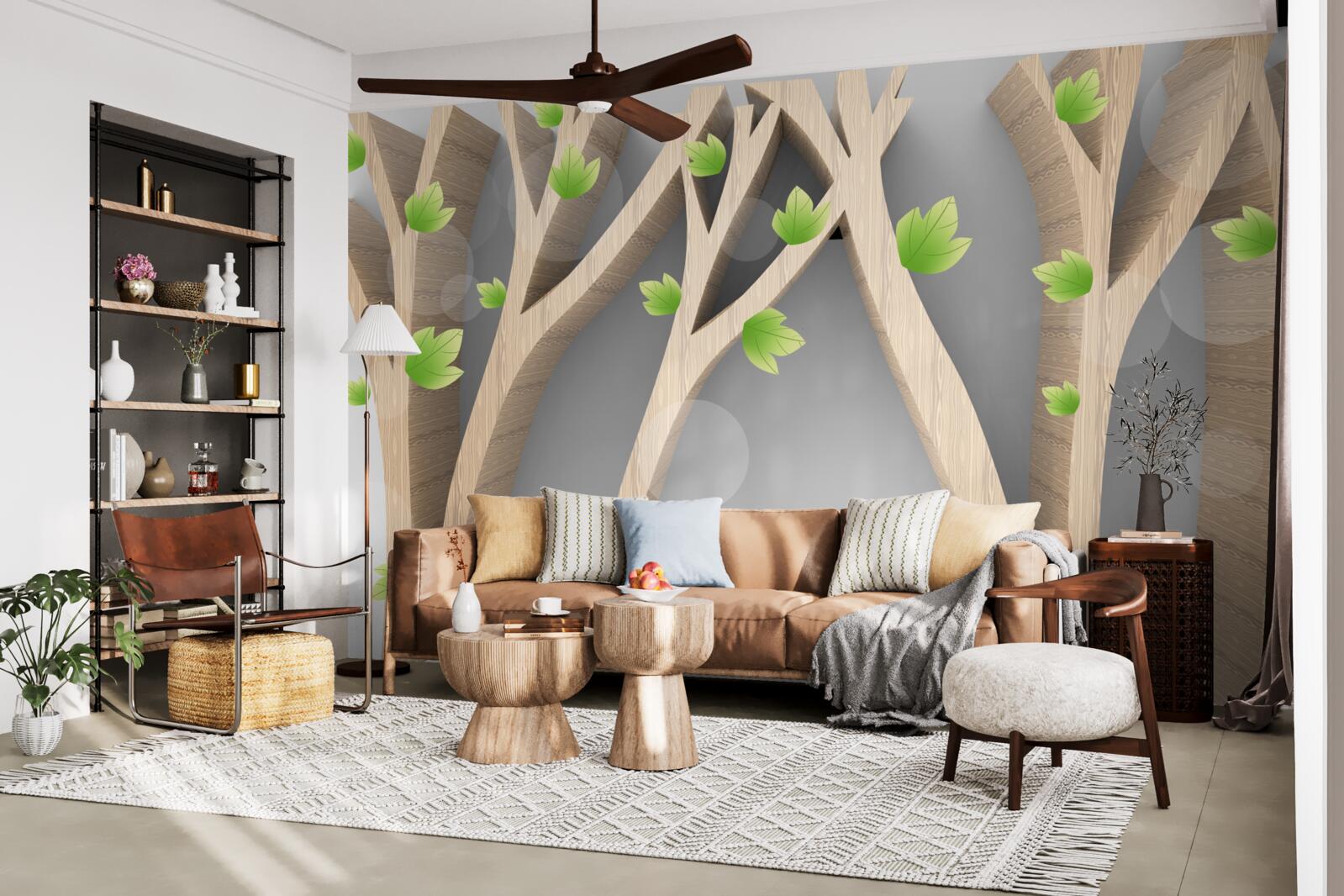 Papier peint forêt abstraite à feuilles caduques